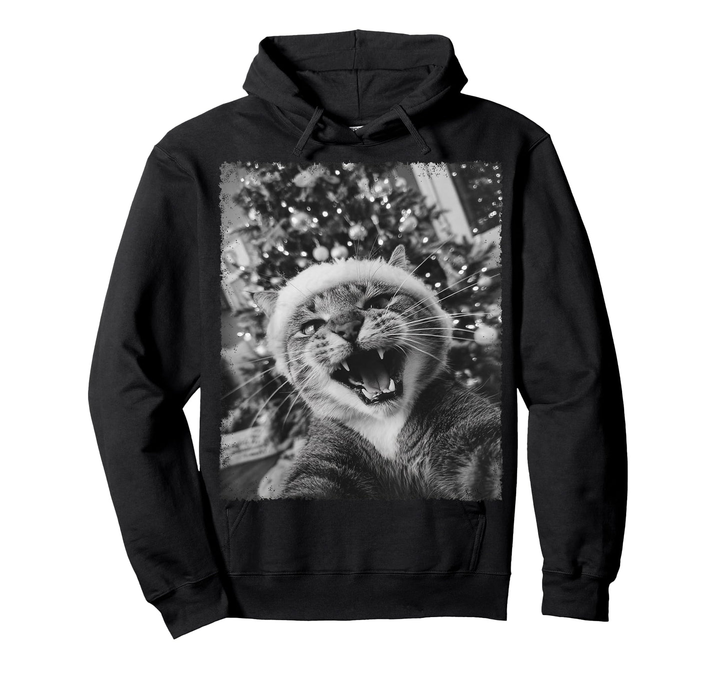 Funny Christmas Design Black and White Cat Selfie T-Shirt