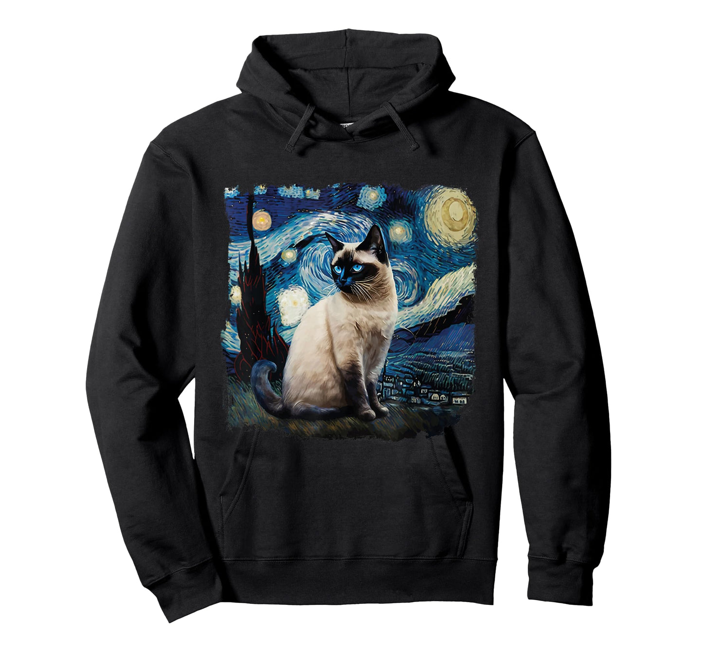 Cute Van Gogh Starry Night Cat Siamese Cat Lover Funny T-Shirt