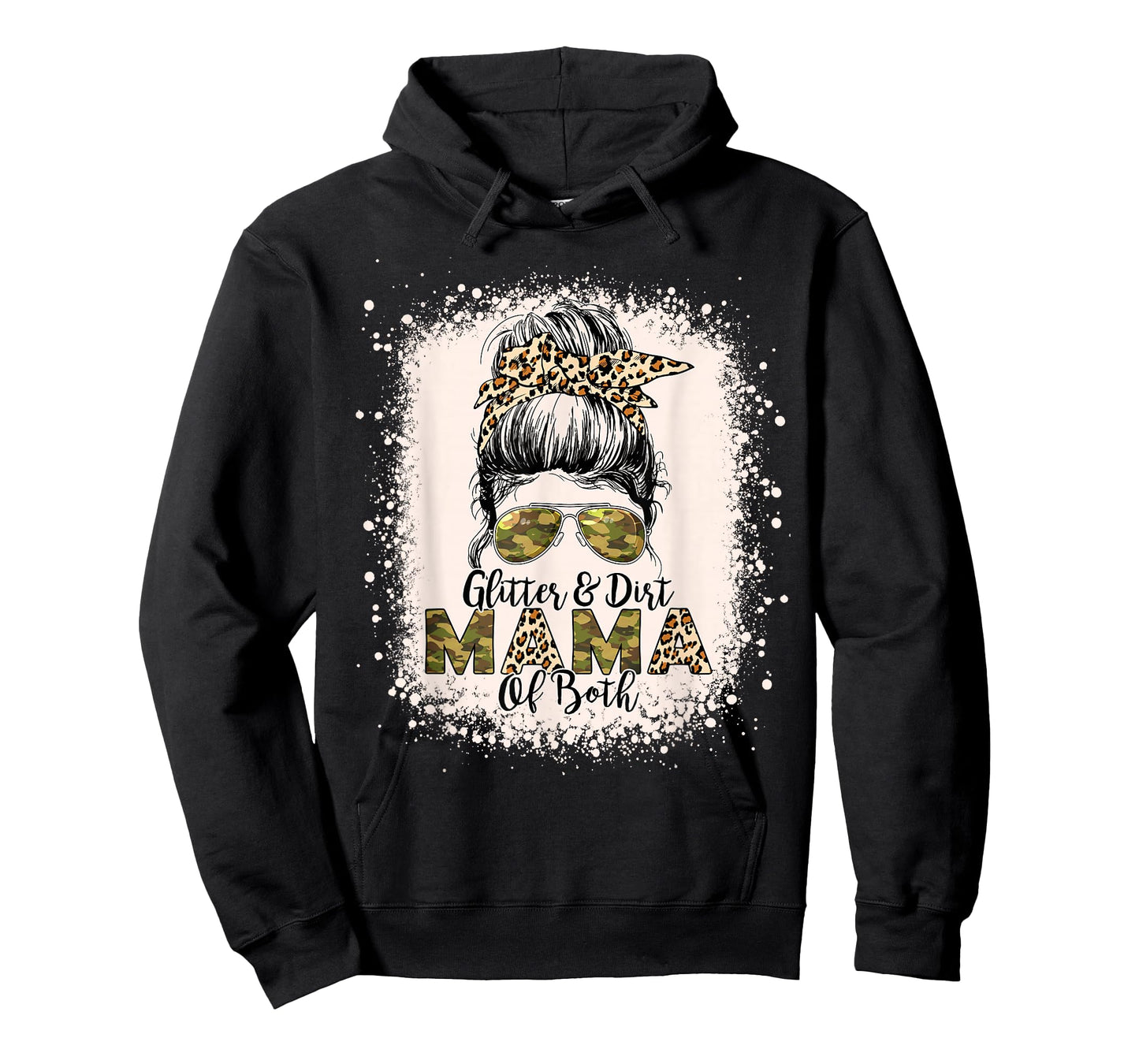 Glitter & Dirt Mama of Both Leopard Camo Messy Bun Bleached T-Shirt