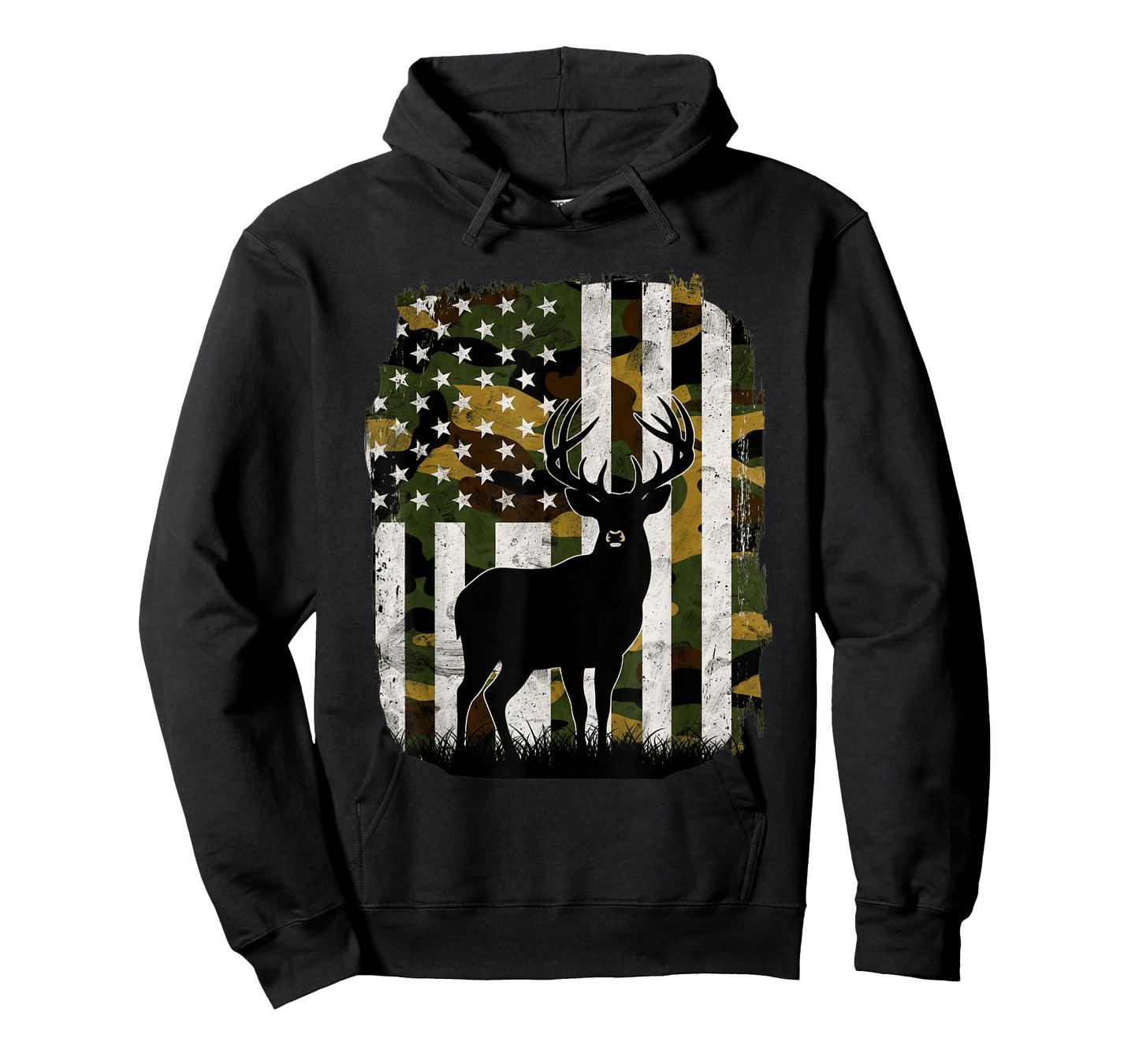 Camo US Flag Deer Elk Buck Camoflage Hunting Hunter Dad T-Shirt