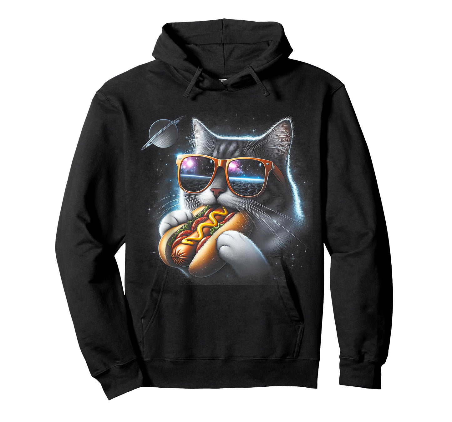 Cat Eating Funny Hot-Dog in Space Kit-Ty Gal-Axy Mens Womens T-Shirt