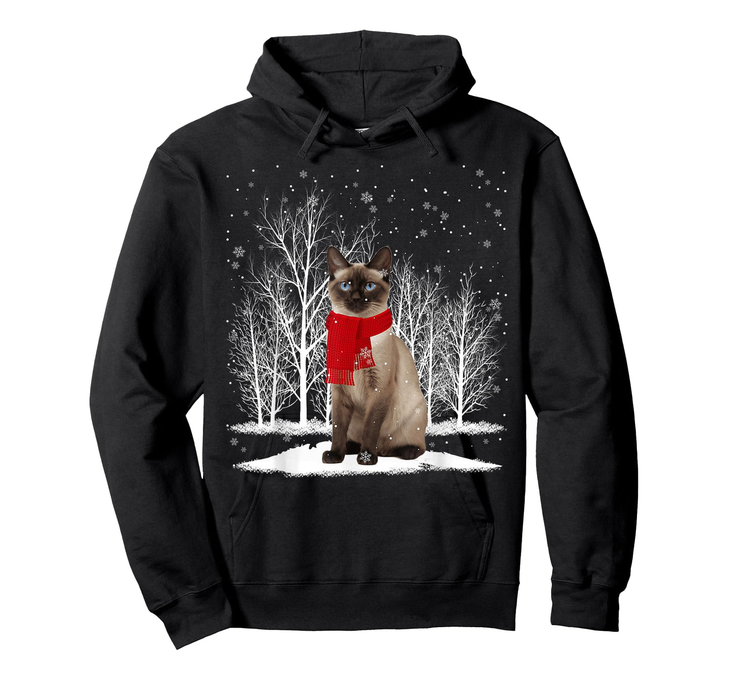 Funny Siamese Cat Wearing Ugly Christmas Sweater Scarf Xmas T-Shirt