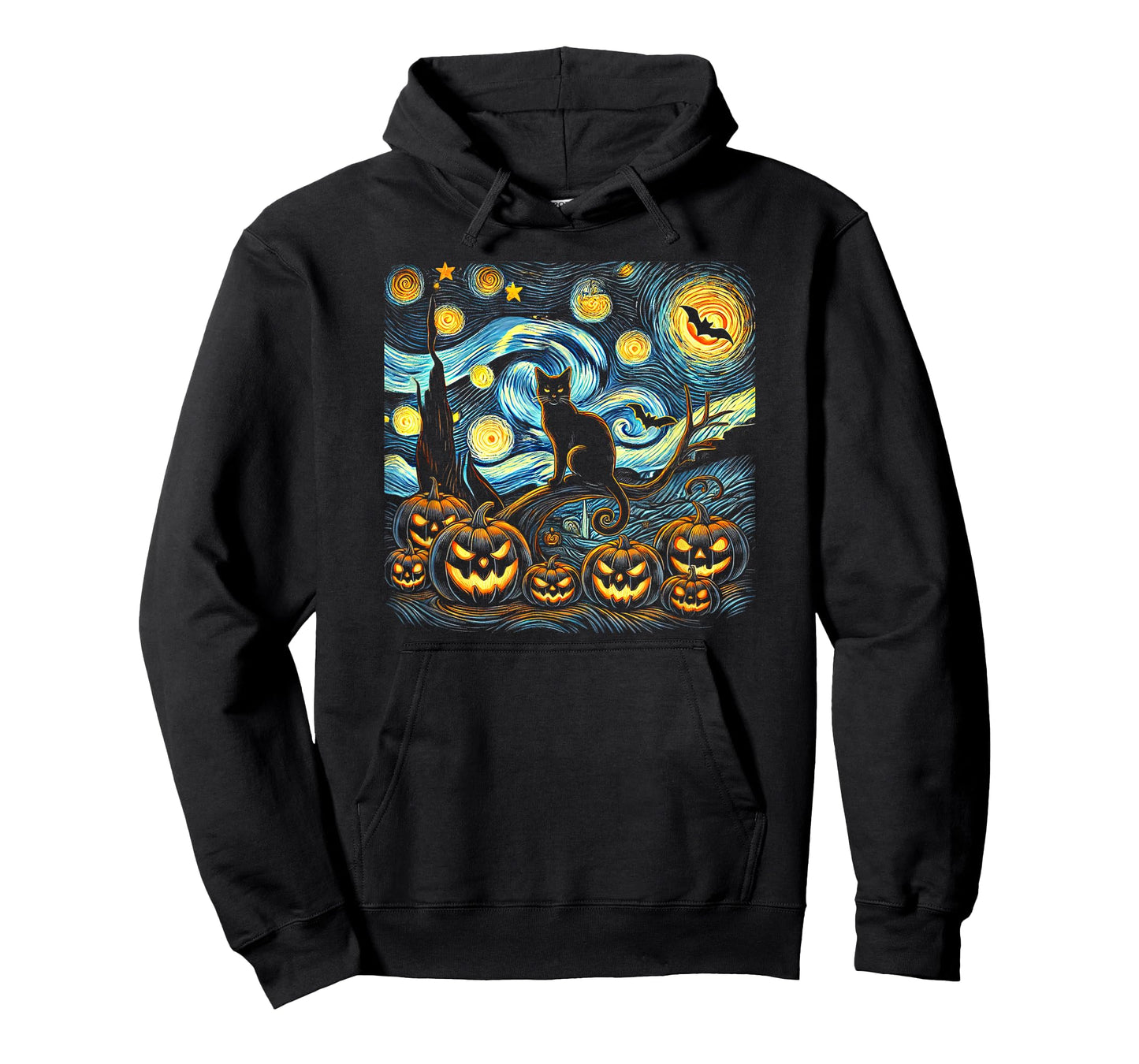 Halloween Van Gogh Starry Night Pumpkin Black Cat Costume T-Shirt