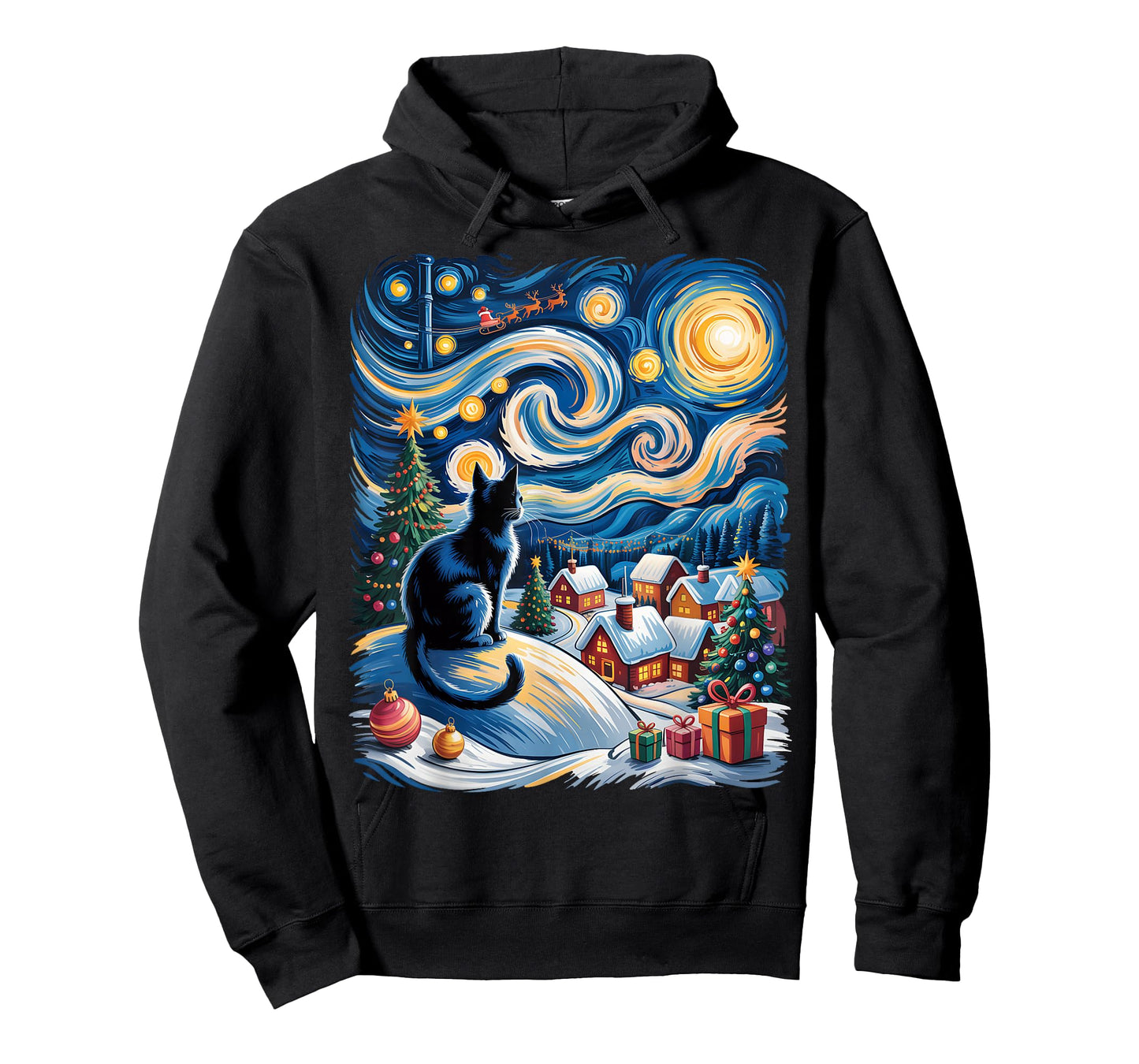 Christmas Cat Van Gogh Starry Night Xmas Cat Kitten Graphic T-Shirt