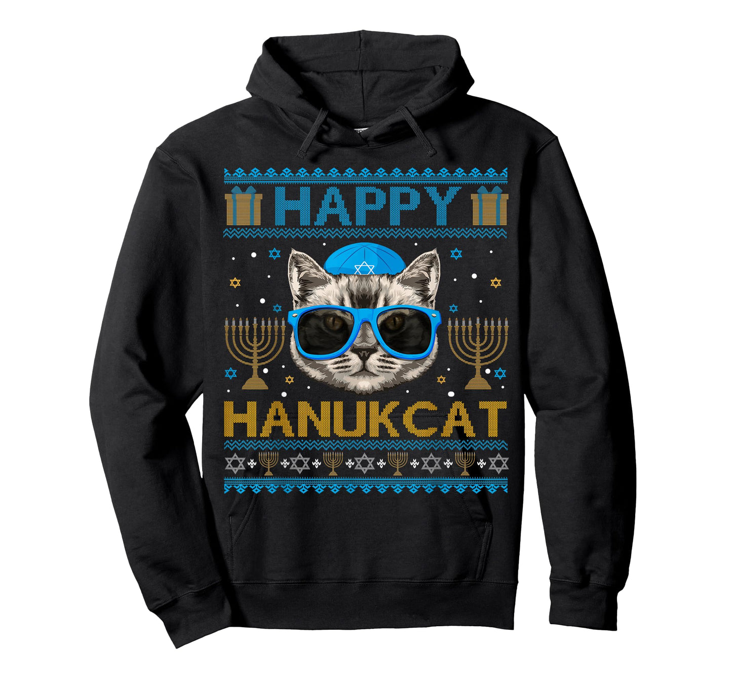 Happy Hanukcat Ugly Hanukkah Sweater Cat Chanukah Jewish T-Shirt