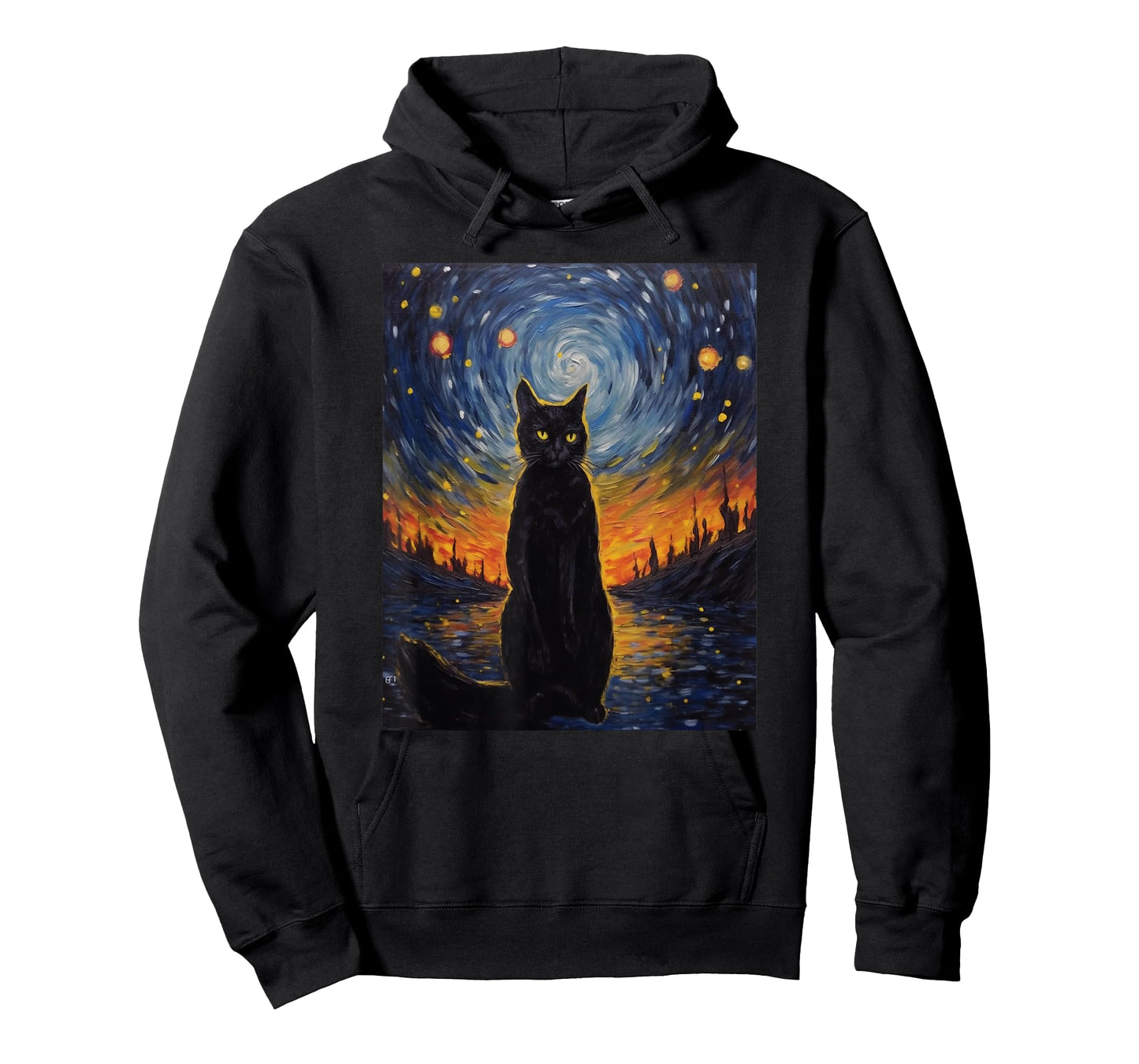 black cat Painting art Starry Night kitty kitten Van Gogh T-Shirt