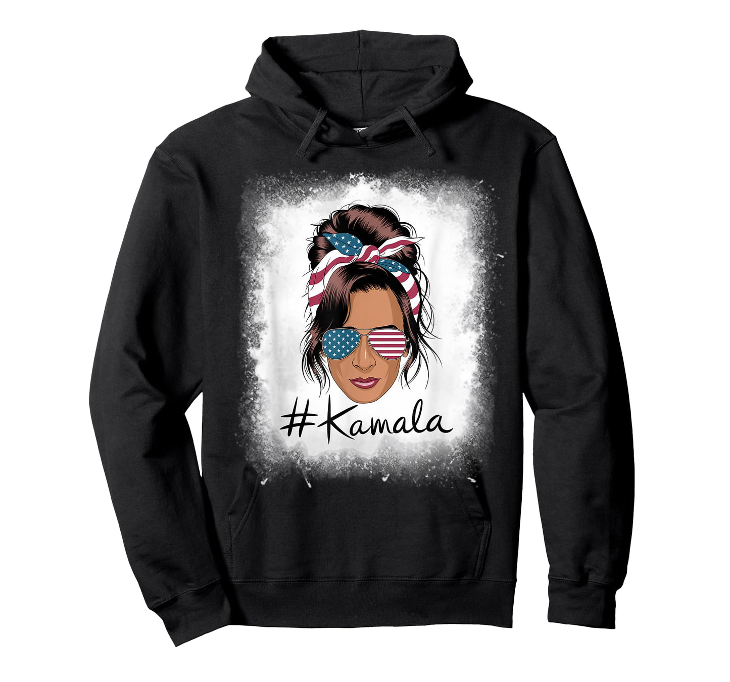 Kamala Harris Retro USA Patriotic American Flag Messy Bun T-Shirt