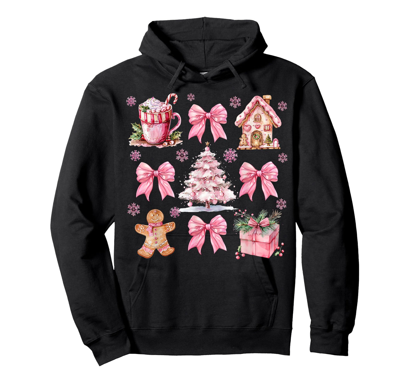 Cute Pink Coquette Bow Gingerbreads Coffee Family Xmas Tree T-Shirt