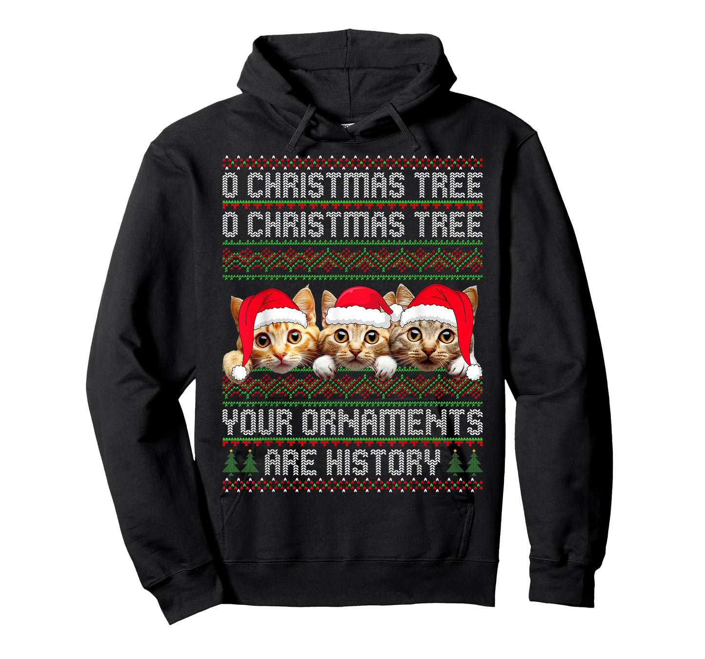 3 Cat Christmas Tree Ugly Sweater Santa Hat Funny Cat Xmas T-Shirt