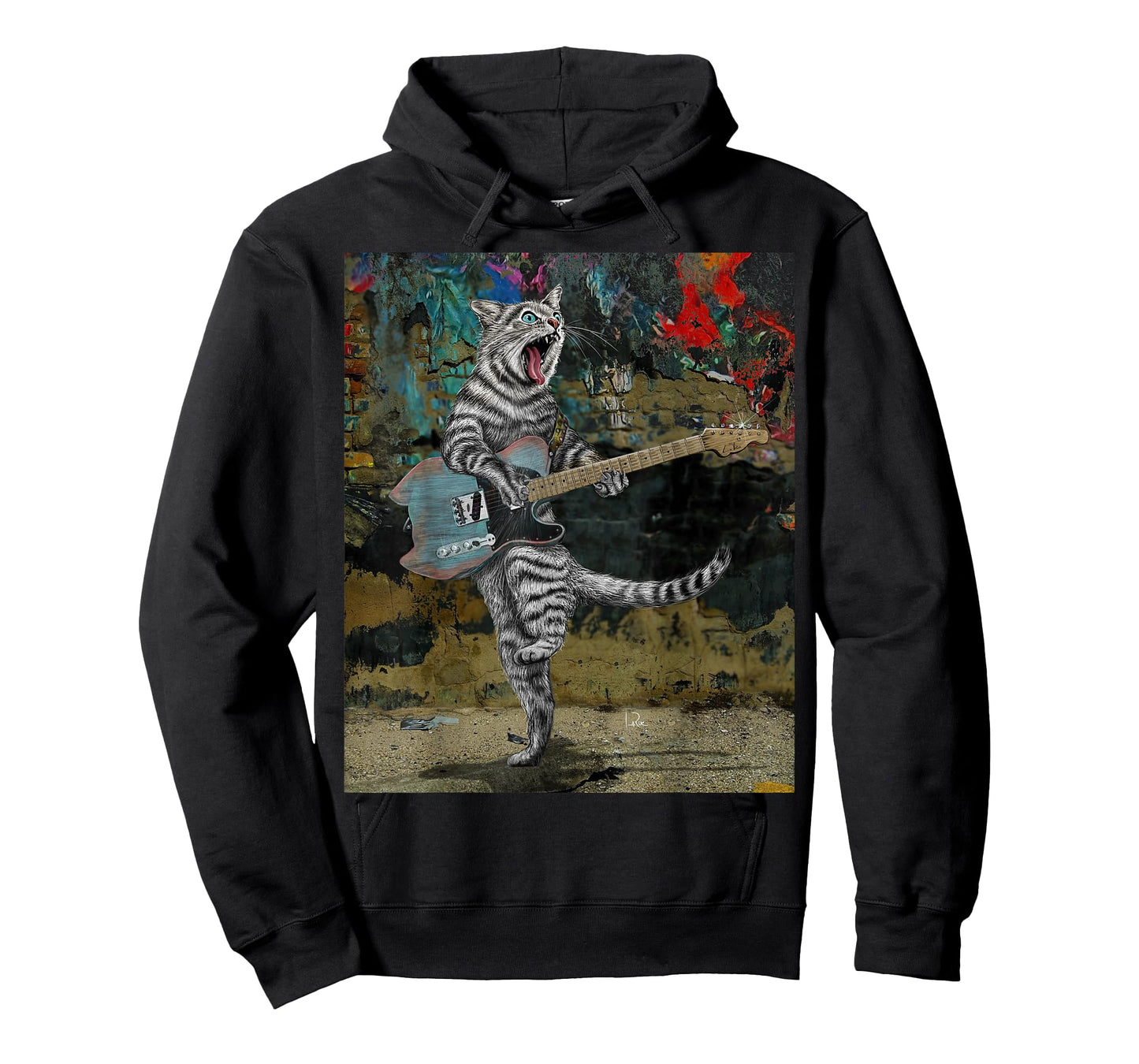 Cat Guitar Buskers Electric Guitar Player Funny Cute Kitty T-Shirt