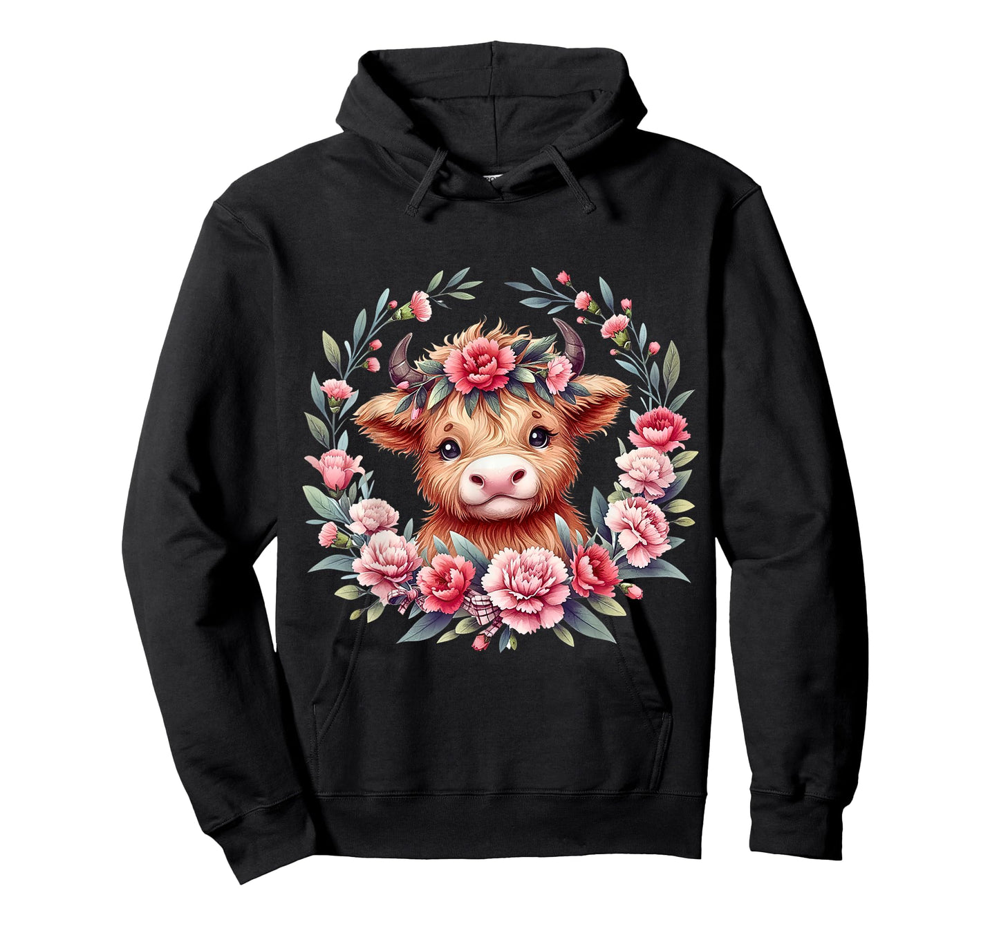 Cute Baby Highland Cow With Carnation Flower Scottish Farm T-Shirt