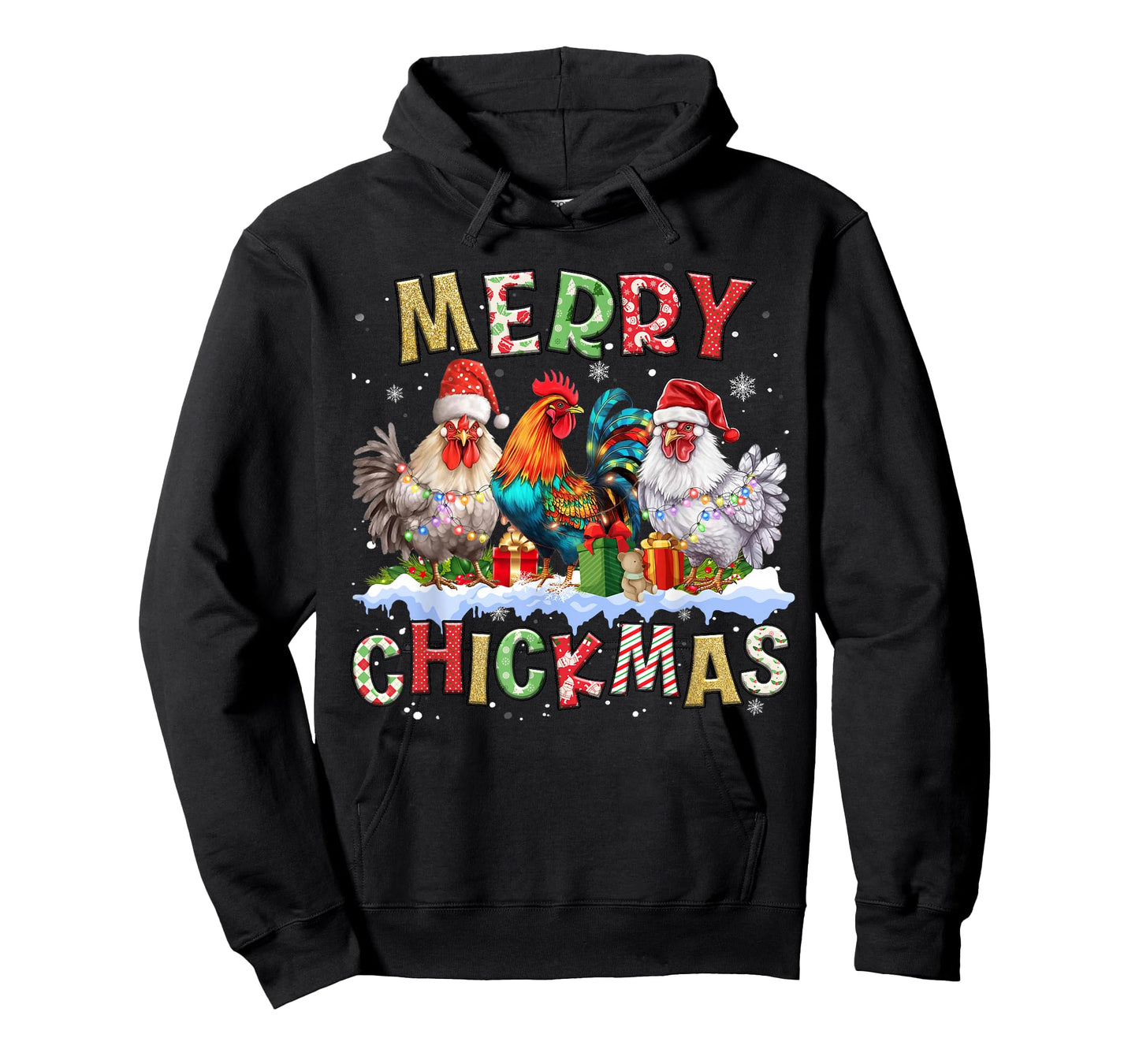 2025 Christmas Chicken Funny Christmas Lights Kids Women Men T-Shirt