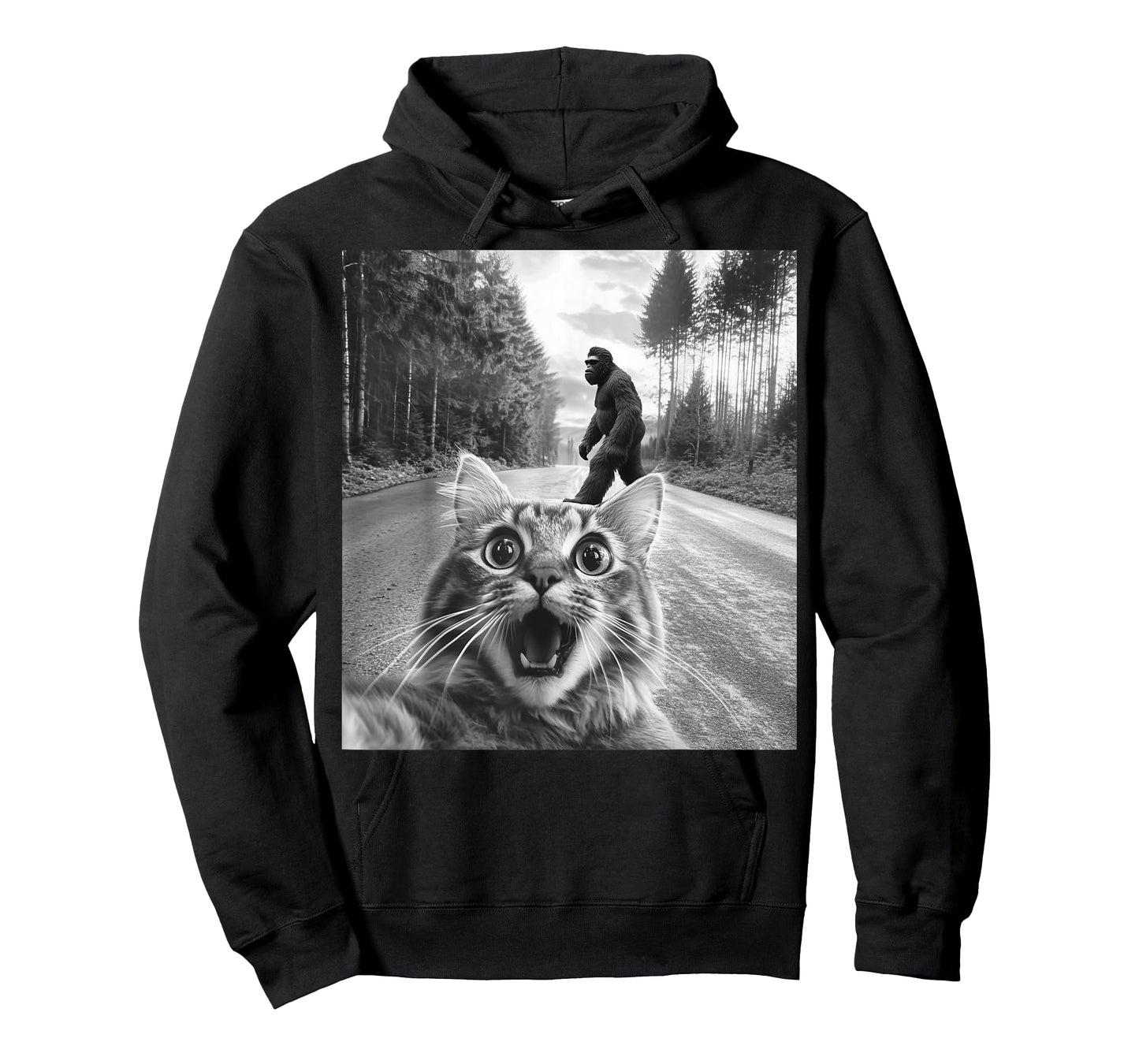Funny Cat Selfie Bigfoot Big Foot Graphic Sasquatch Meme T-Shirt