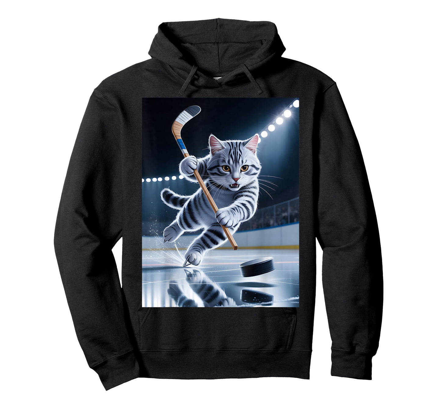 Cat Playing Hockey Skate Puck Tabby Sport Champion T-Shirt