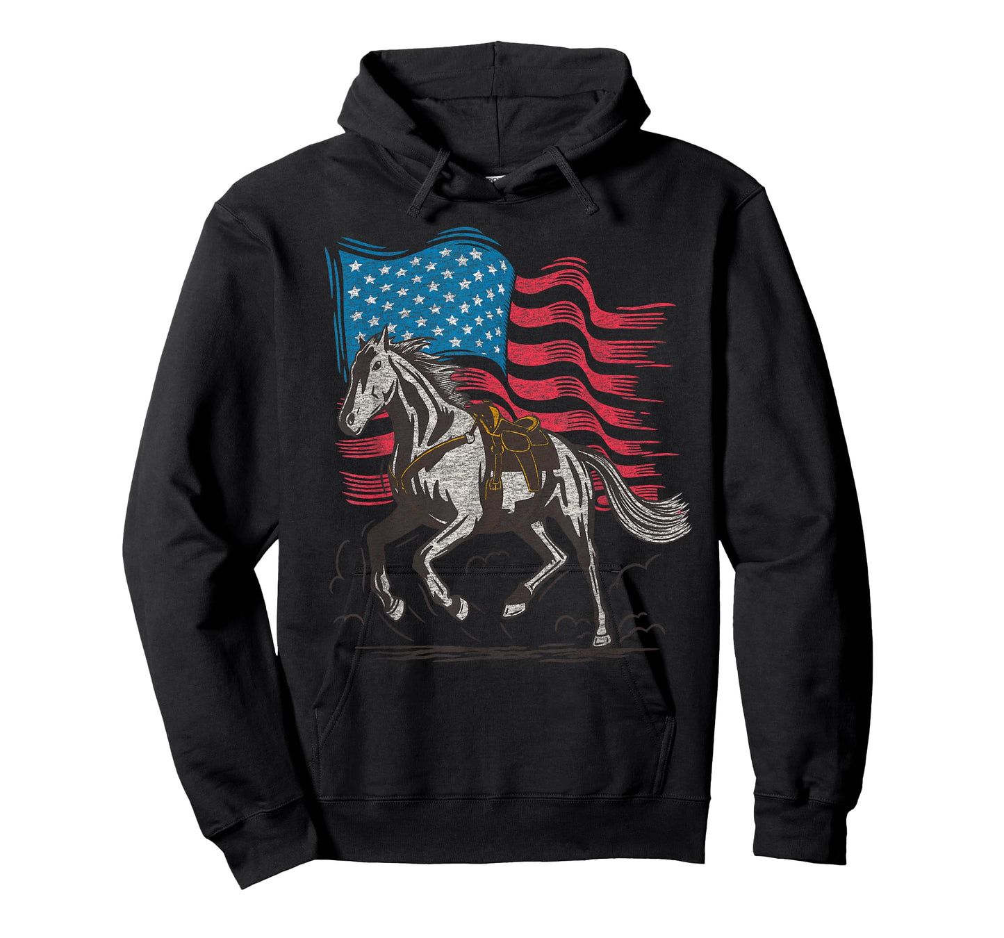 Cartba Horse Co. Horse Lover Equestrian American Flag Vintage Graphic T-Shirt