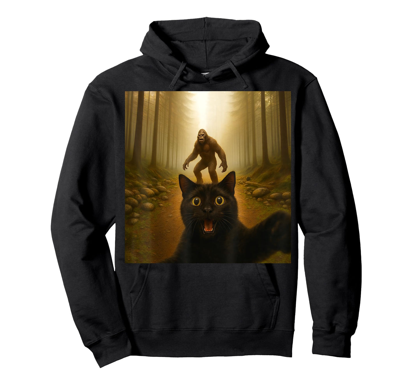 Cat Selfie with Bigfoot Funny Cats Gifts for Men Women Kid T-Shirt