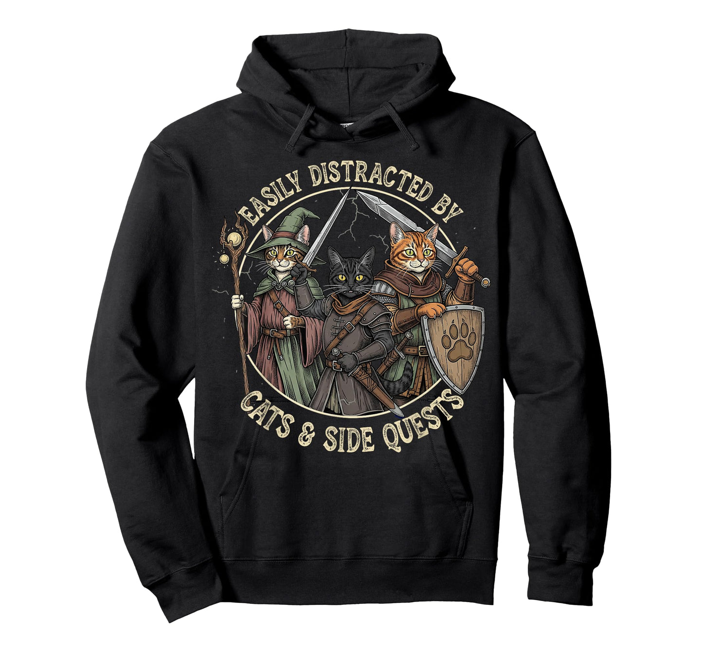 Easily Distracted by Cats Side Quests Funny Gamer Vintage T-Shirt