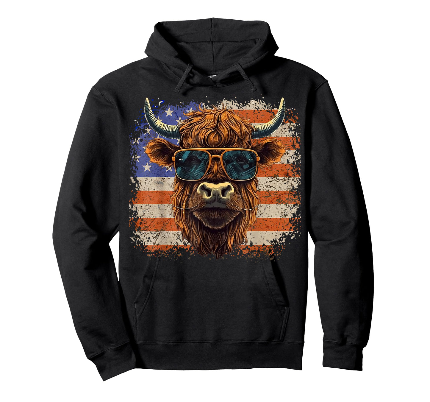 American Flag, Highland Cow-Fourth of July, Cow Lover Cool T-Shirt