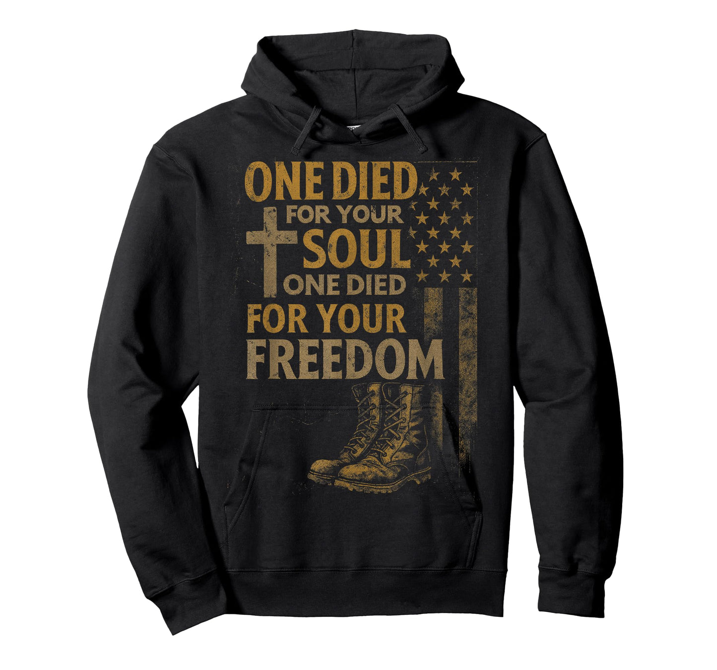 Christian Cross Military Veteran American Flag Faith Freedom T-Shirt