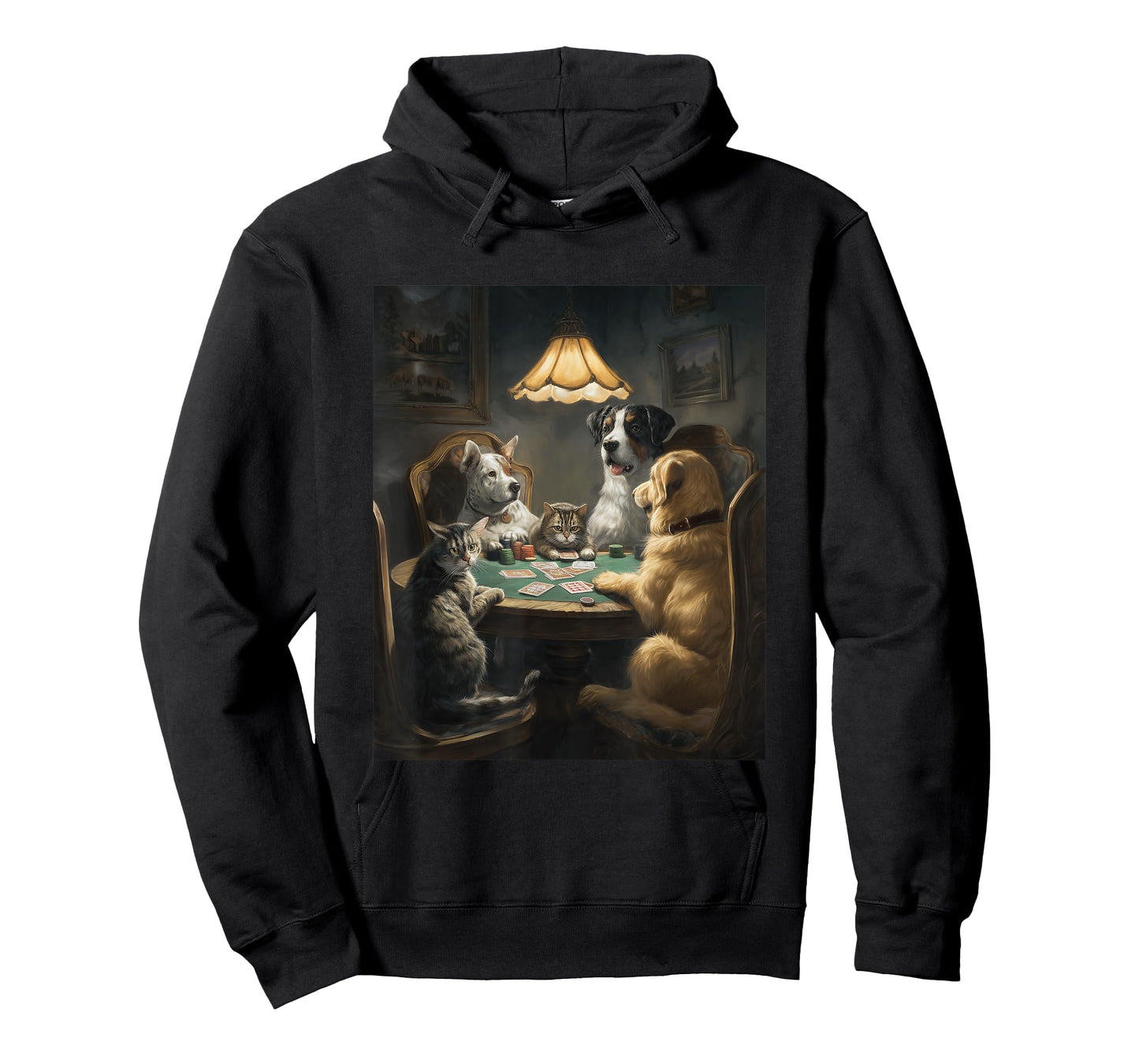 Dog Cat Playing Poker Funny Graphic T-Shirt