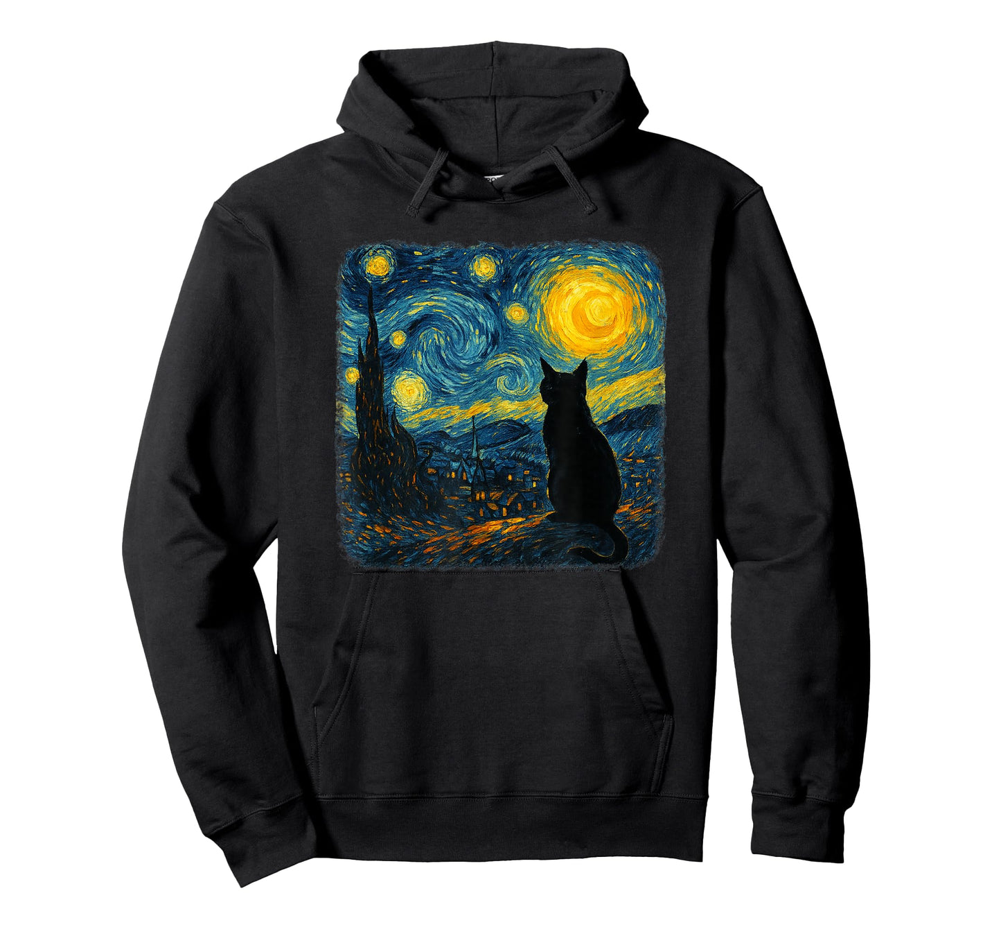 Funny Black Cat Starry Night Parody Painting Cat Lovers T-Shirt