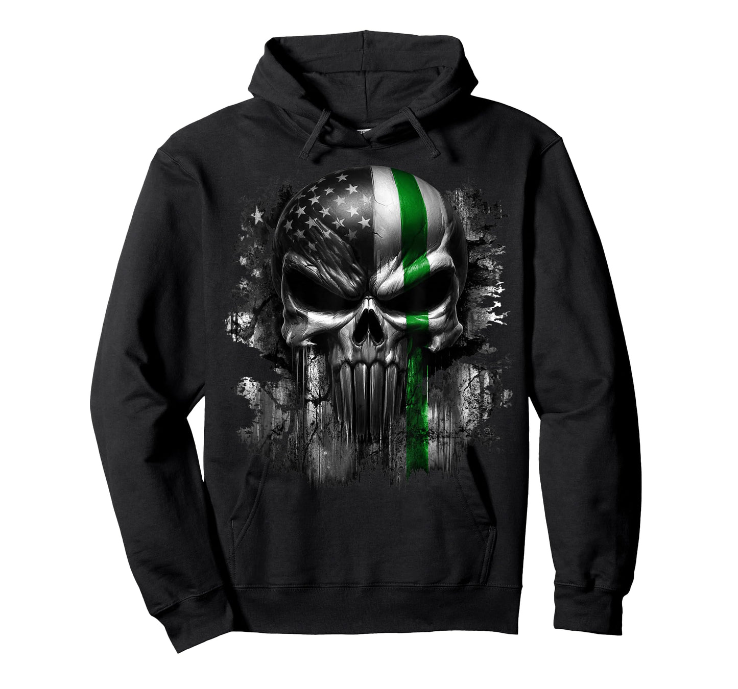 USA American Skull Patriotic Line Flag Grunge Graphic T-Shirt