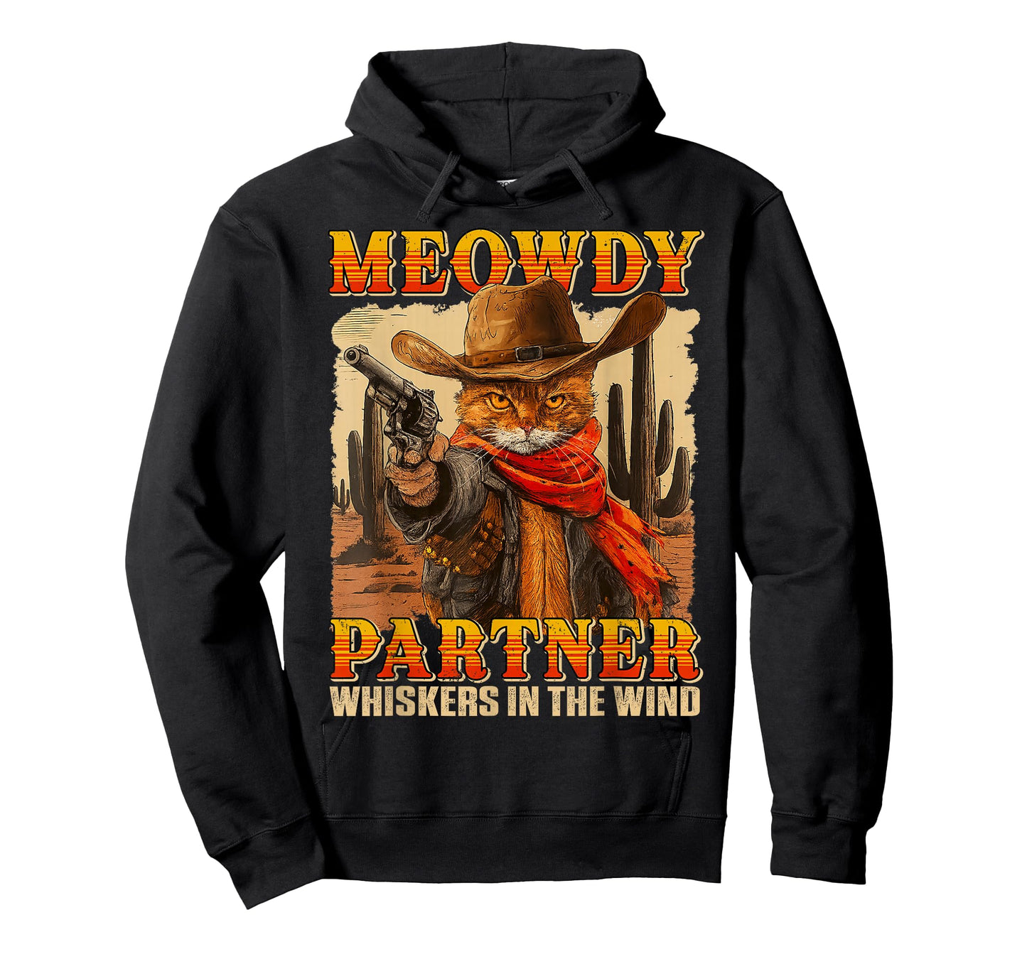 Funny Meowdy Partner Whiskers In The Wind Cat Cowboy Humor T-Shirt