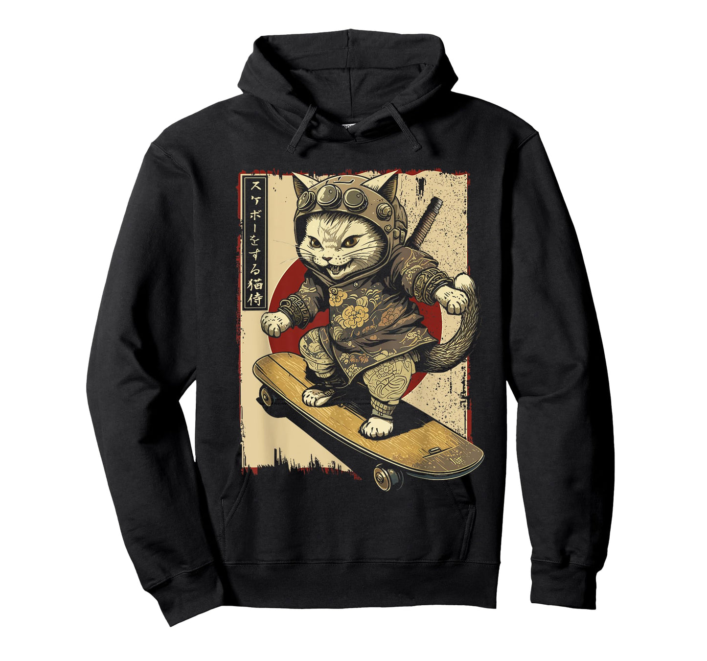 Japanese Skateboard Samurai Cat Tattoo Kawaii Ninja Cat T-Shirt for Men Women