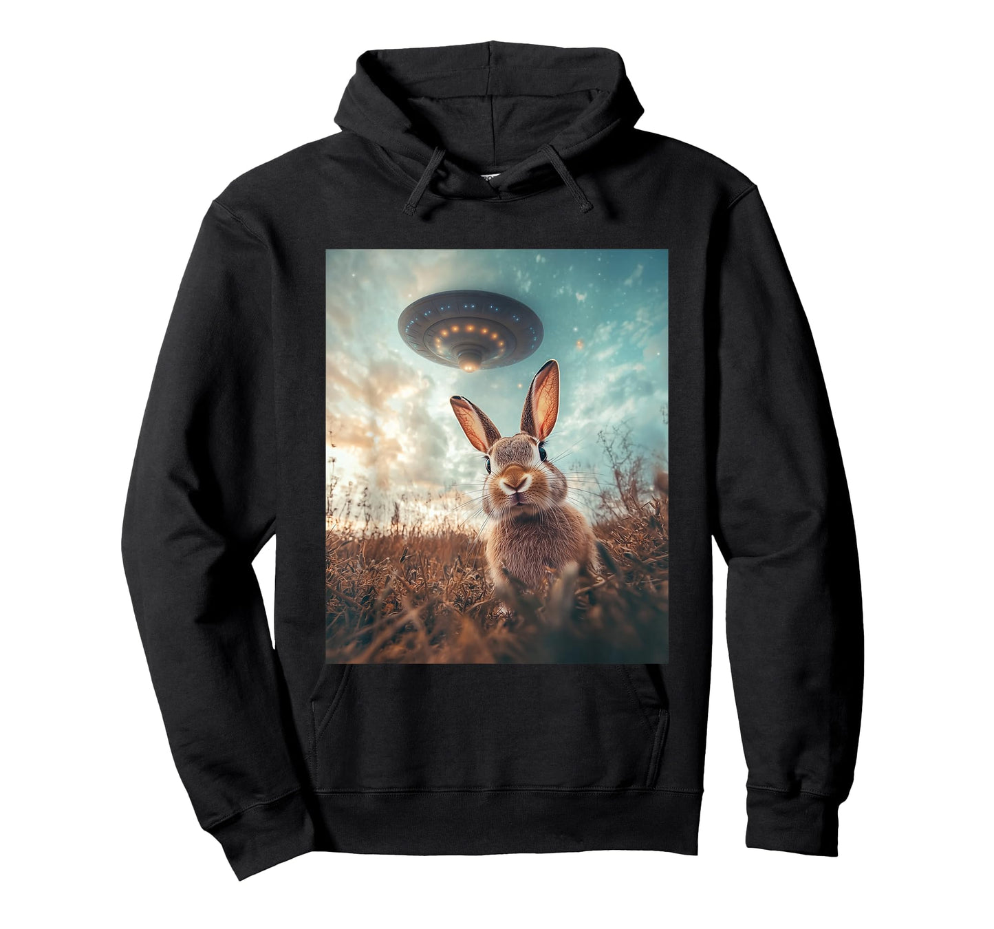 Rabbit Bunny Selfie with UFOs Aliens Funny Graphic T-Shirt