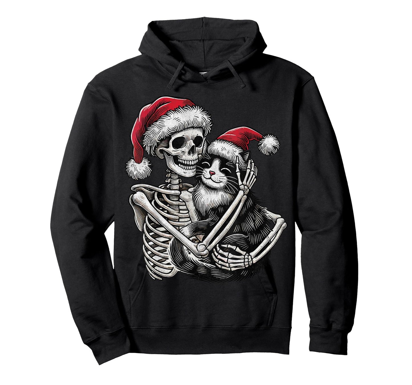 Skeleton Hugging Cat christmas Cat Lover Cat Mom Dad T-Shirt