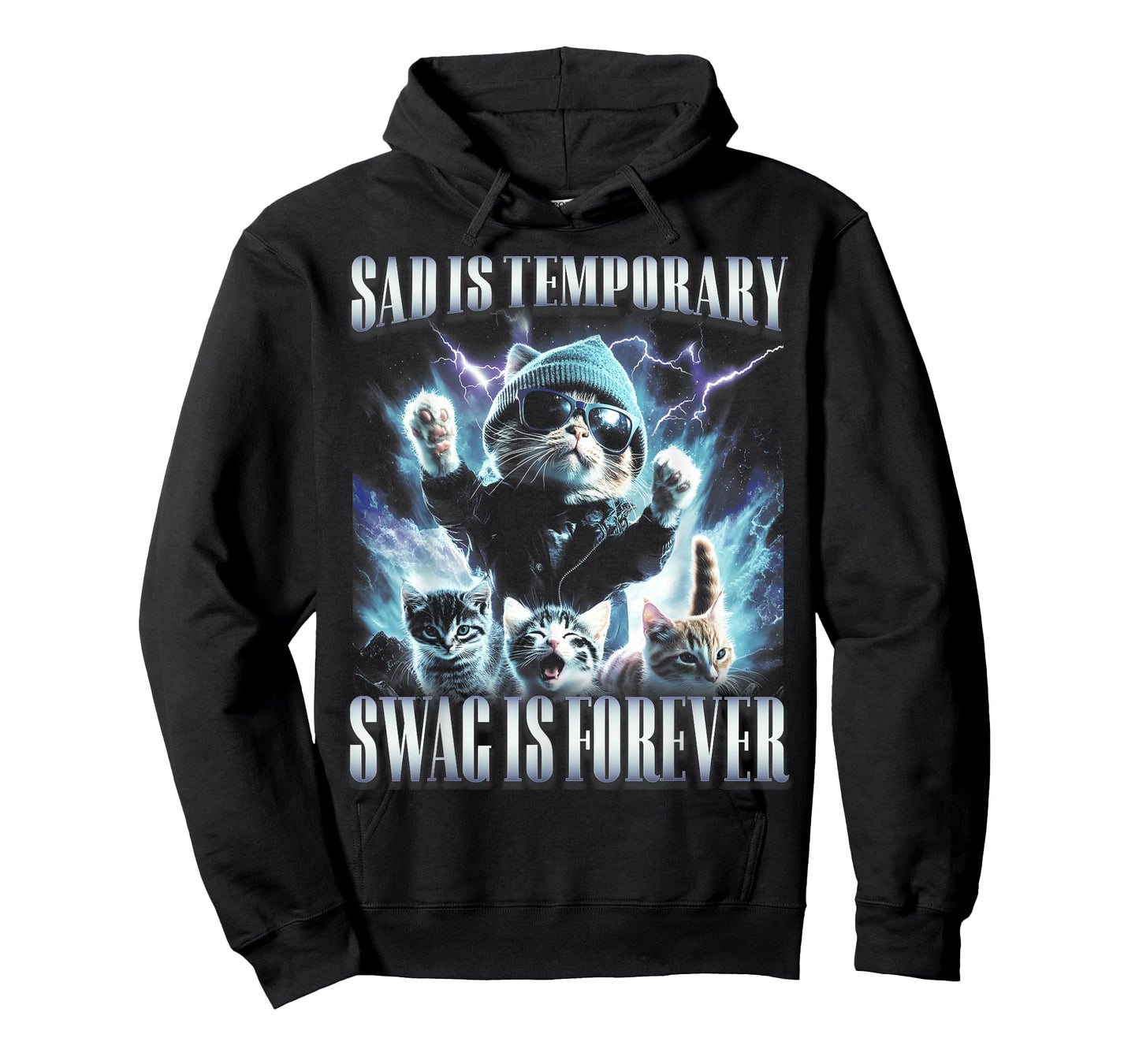 Sad Is Temporary Swag Is Forever Funny Meme Cat Silly Cat T-Shirt
