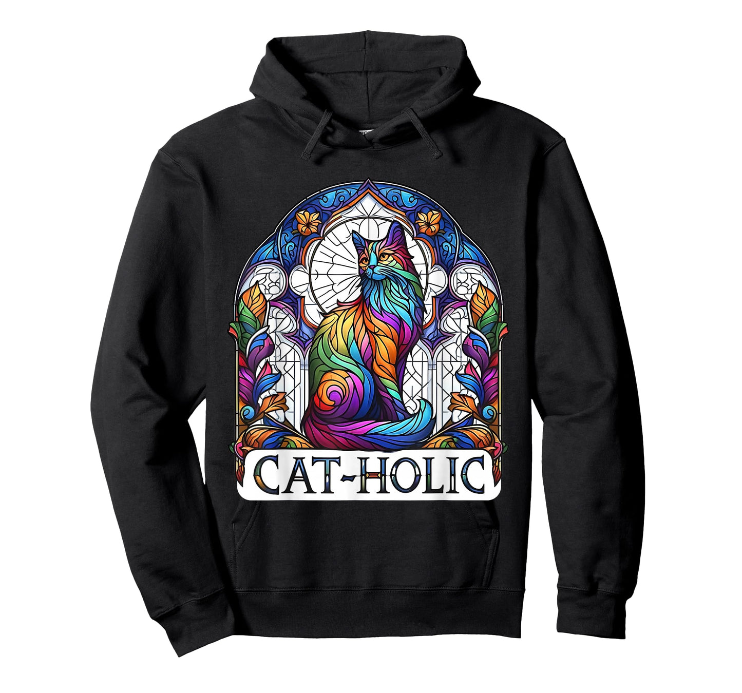 Cat-holic. Funny Catholic. Stained Glass Cat. T-Shirt