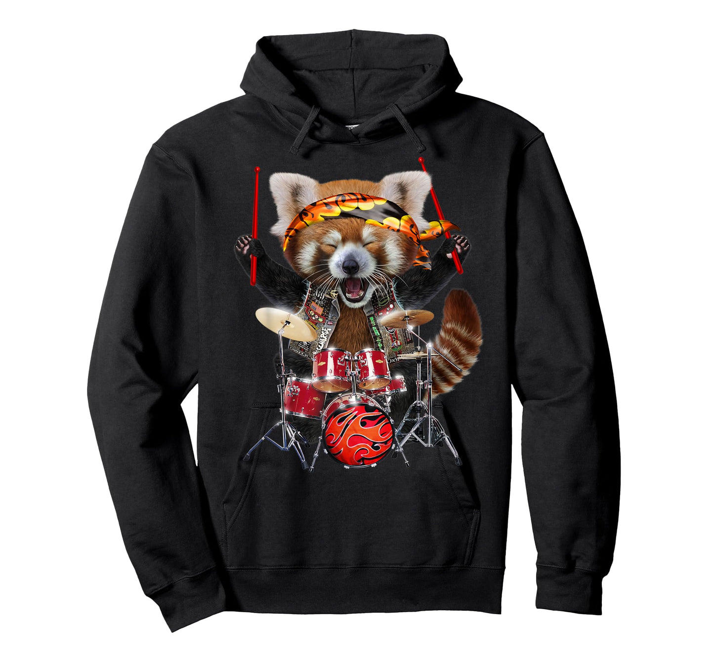 Punk Red Panda Play Drum in Heavy Metal Band - T-Shirt