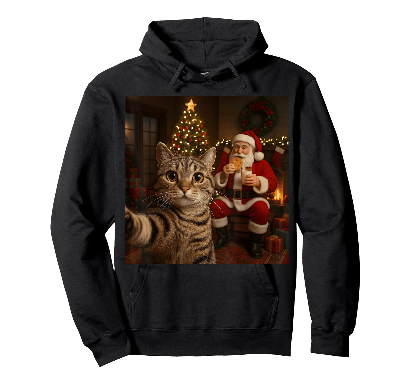 Funny Cat Selfie Santa Claus Eating Cookies Christmas Meme T-Shirt