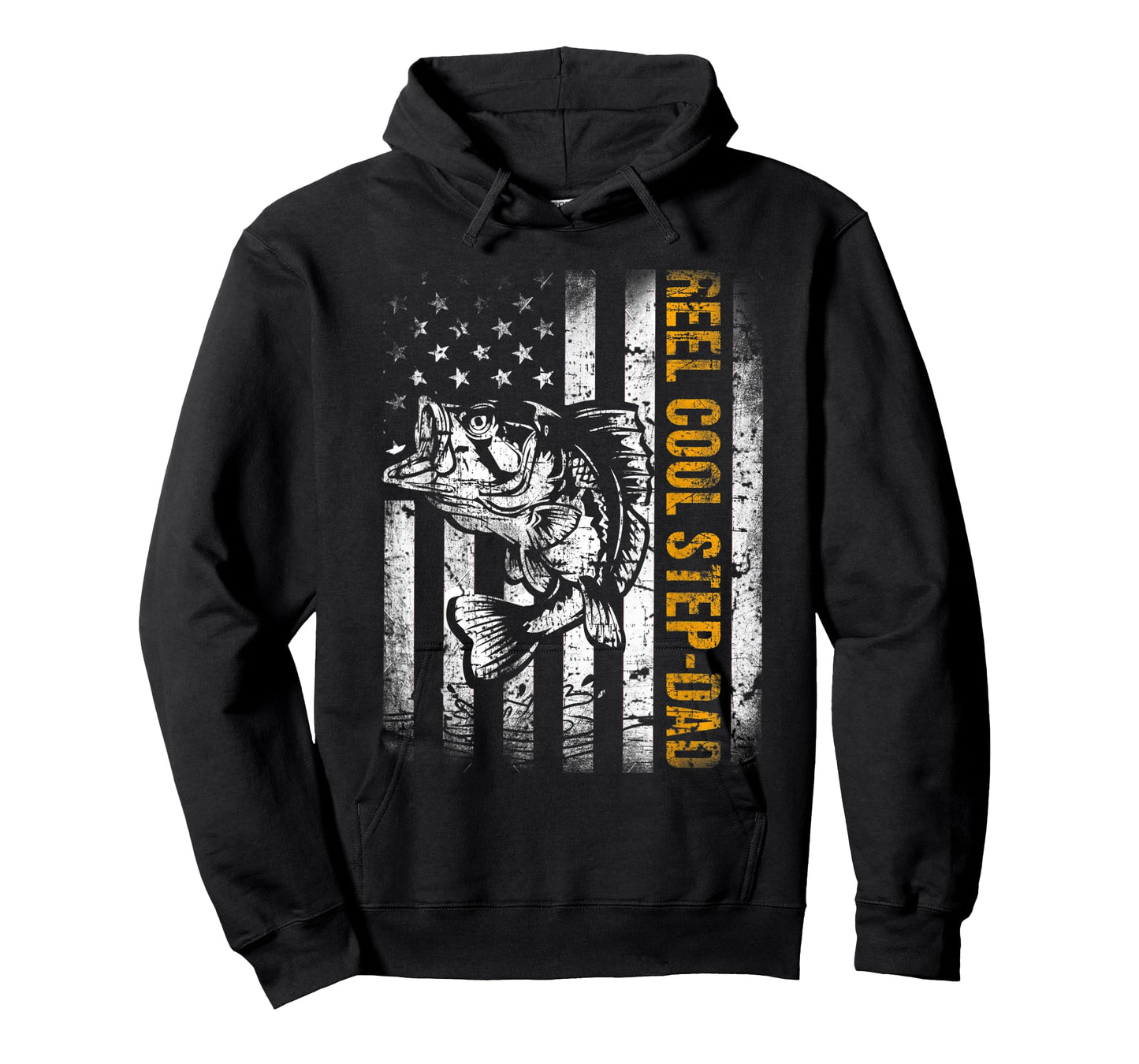 Mens Reel Cool Step-Dad American Flag Fishing Fathers Day T-Shirt