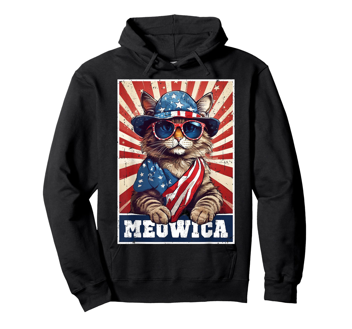 Meowica 4th of July Cat American Flag Funny 4th of July Cat T-Shirt