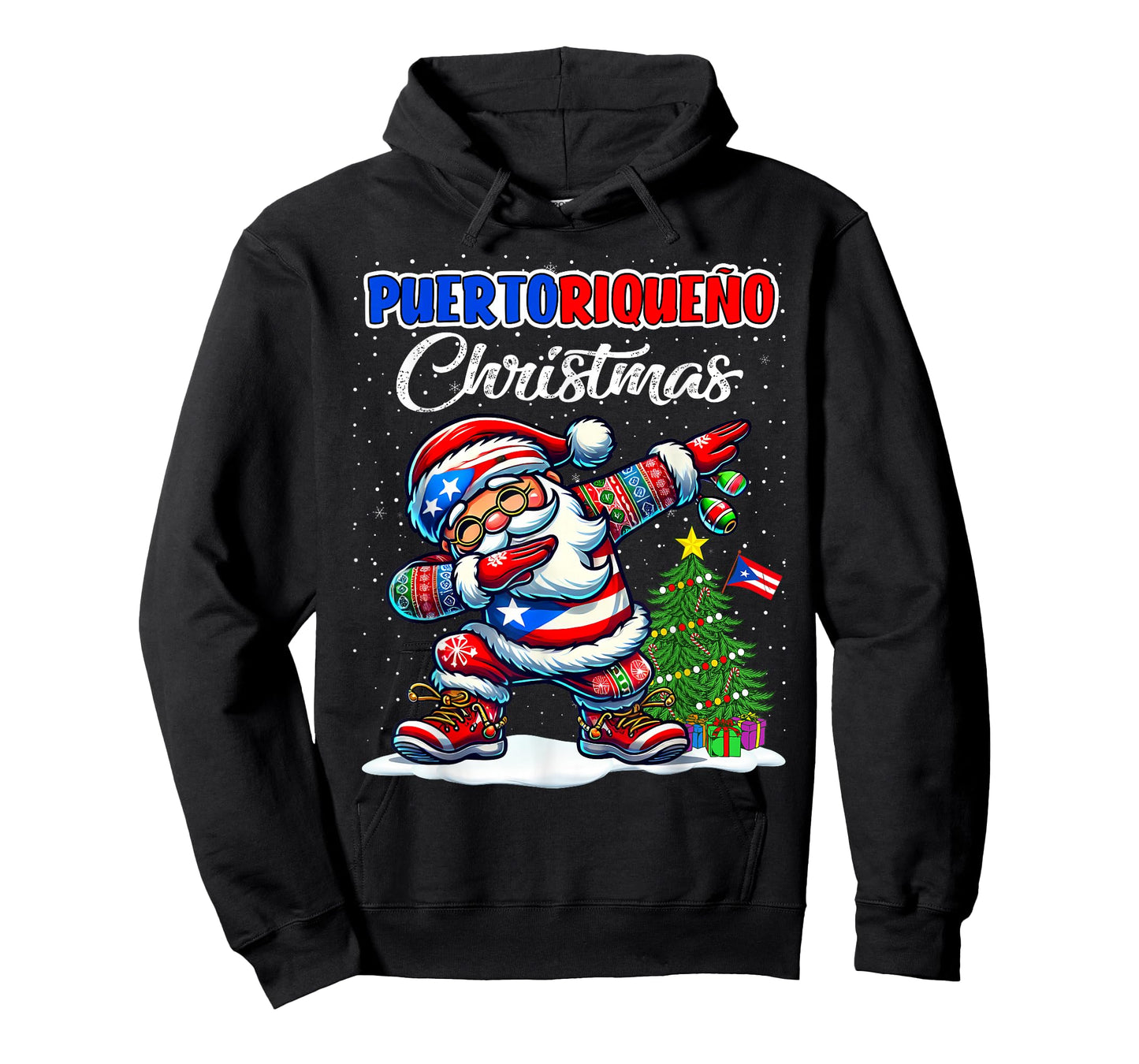 Puerto Rico Dabbing Santa Christmas Puerto Rico Flag for T-Shirt