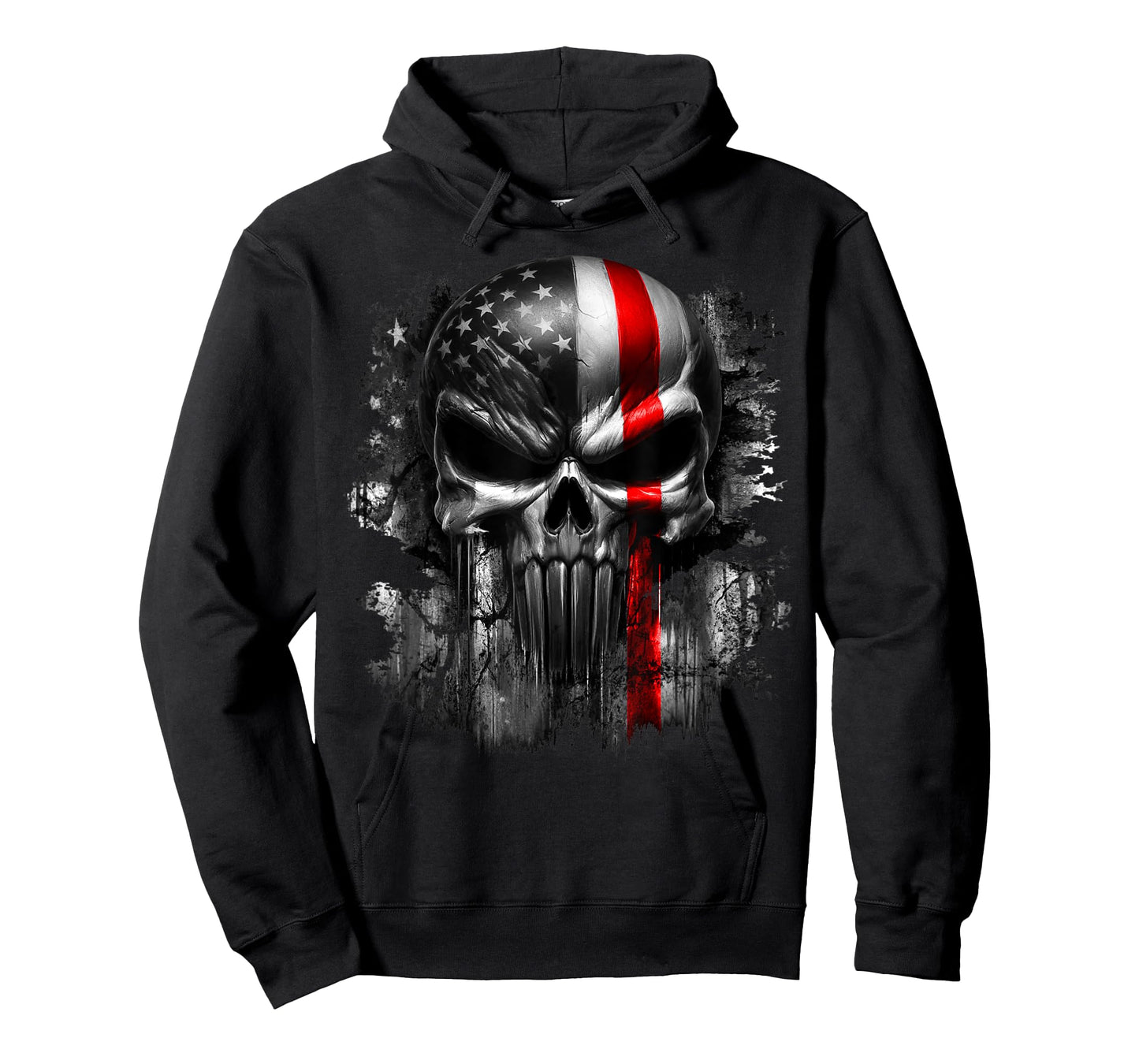 USA American Skull Patriotic Flag Red Line Grunge Graphic T-Shirt