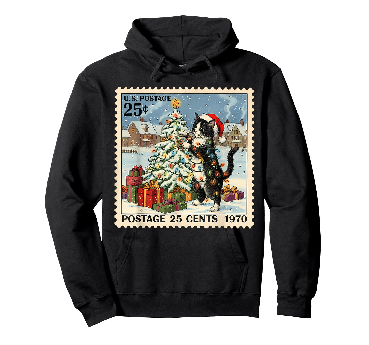 Christmas Xmas Tuxedo Cat Lover Vintage Postage 25 Cents T-Shirt