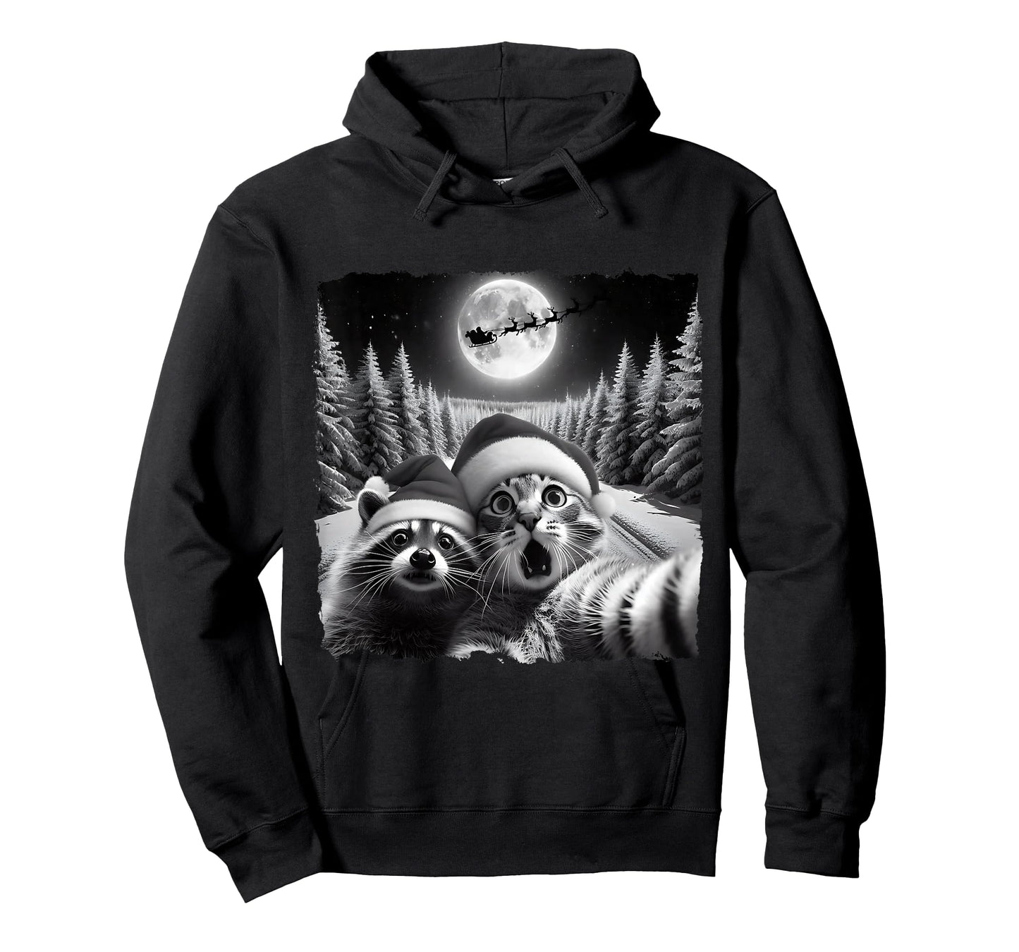 Christmas Xmas Holiday Funny Cat Taking Selfie Racoon Santa T-Shirt