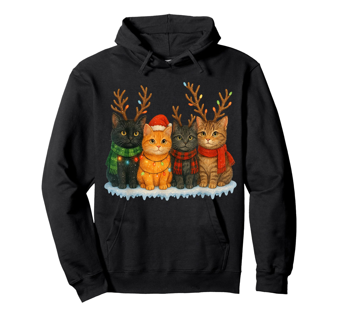 Cute Cats Santa Christmas Lights Holiday Kitten Pets Xmas T-Shirt