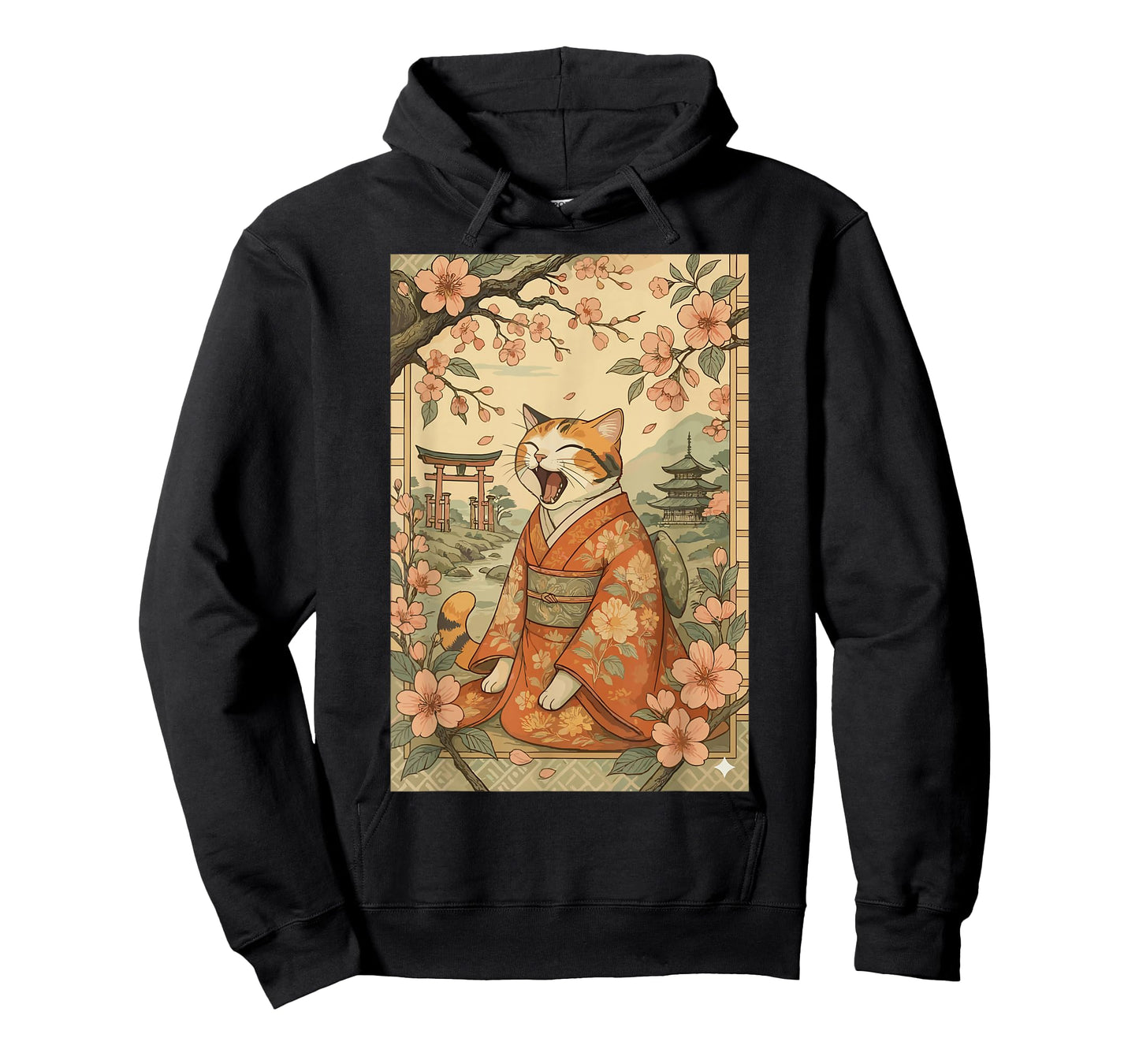 Funny Cat Shirt in Kimono Cherry Blossom Japanese Art T-Shirt