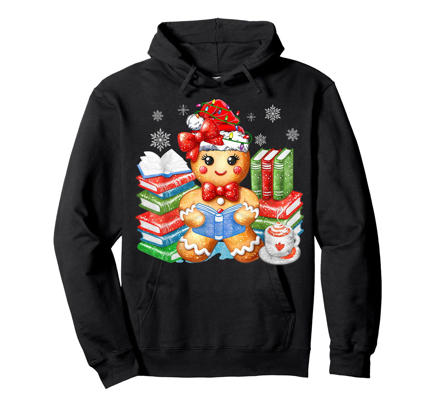 Christmas Gingerbread Man Reading Book Snowflake Teacher T-Shirt