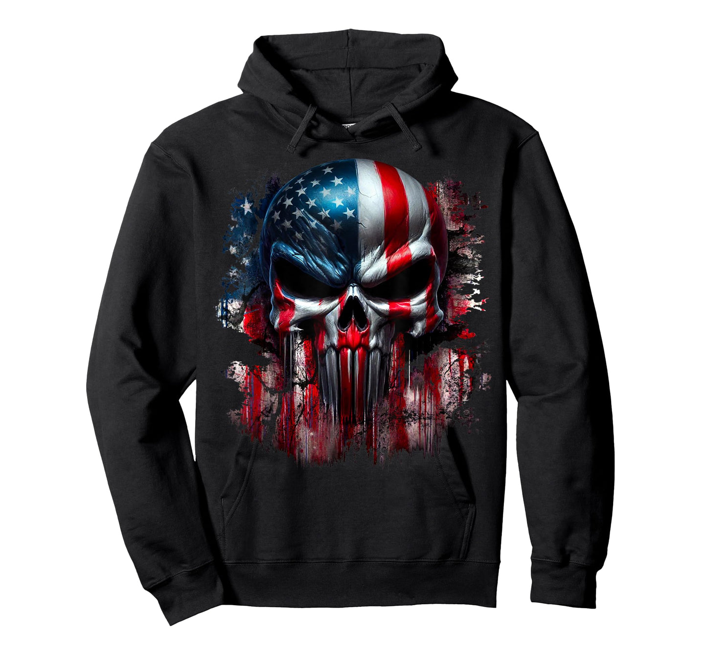 American Skull Patriotic Flag USA Grunge Reaper Graphic Women Men T-Shirt