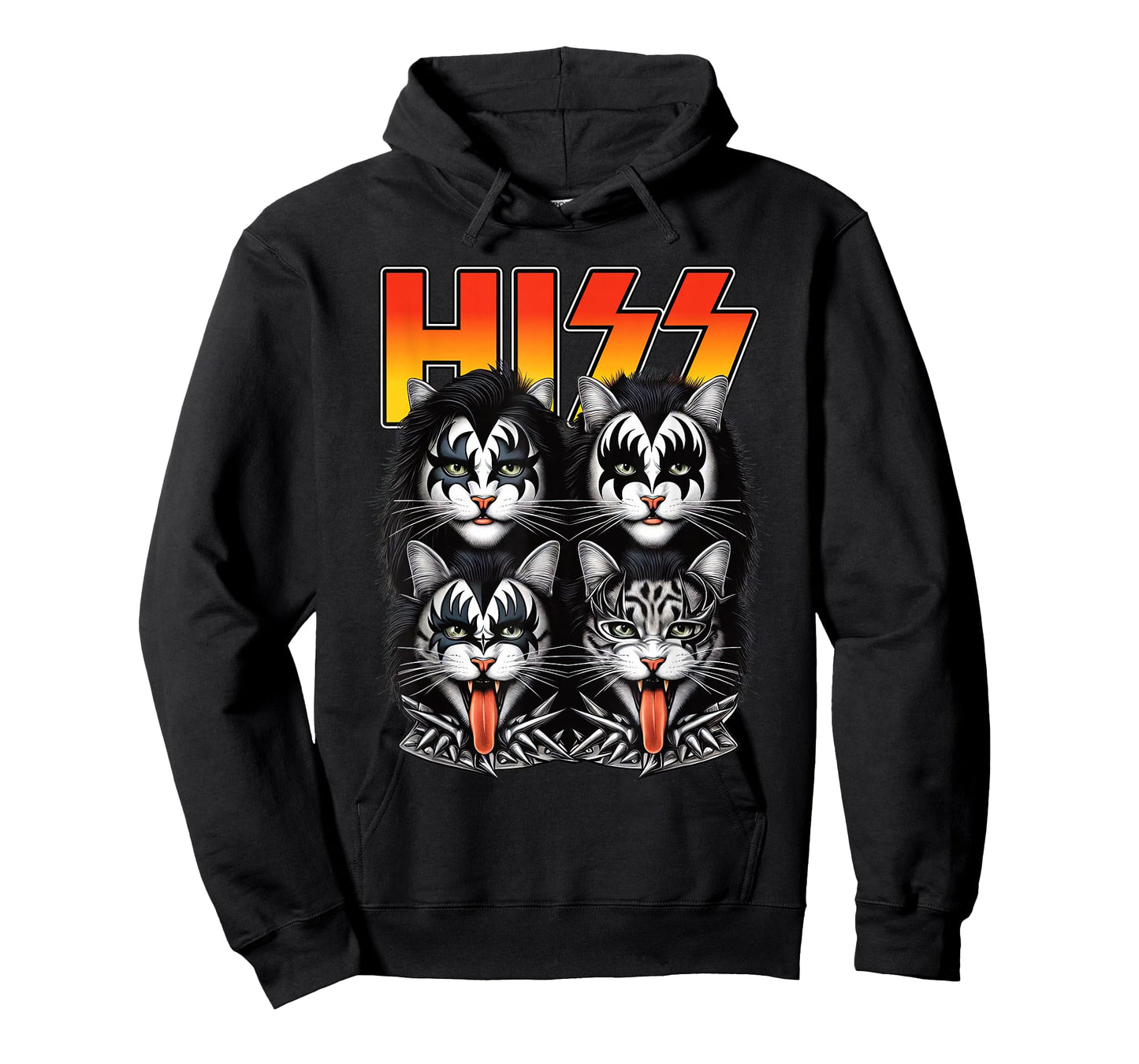 Funny Hiss Cats Band Parody 70s Music Lover Cat Face Graphic T-Shirt