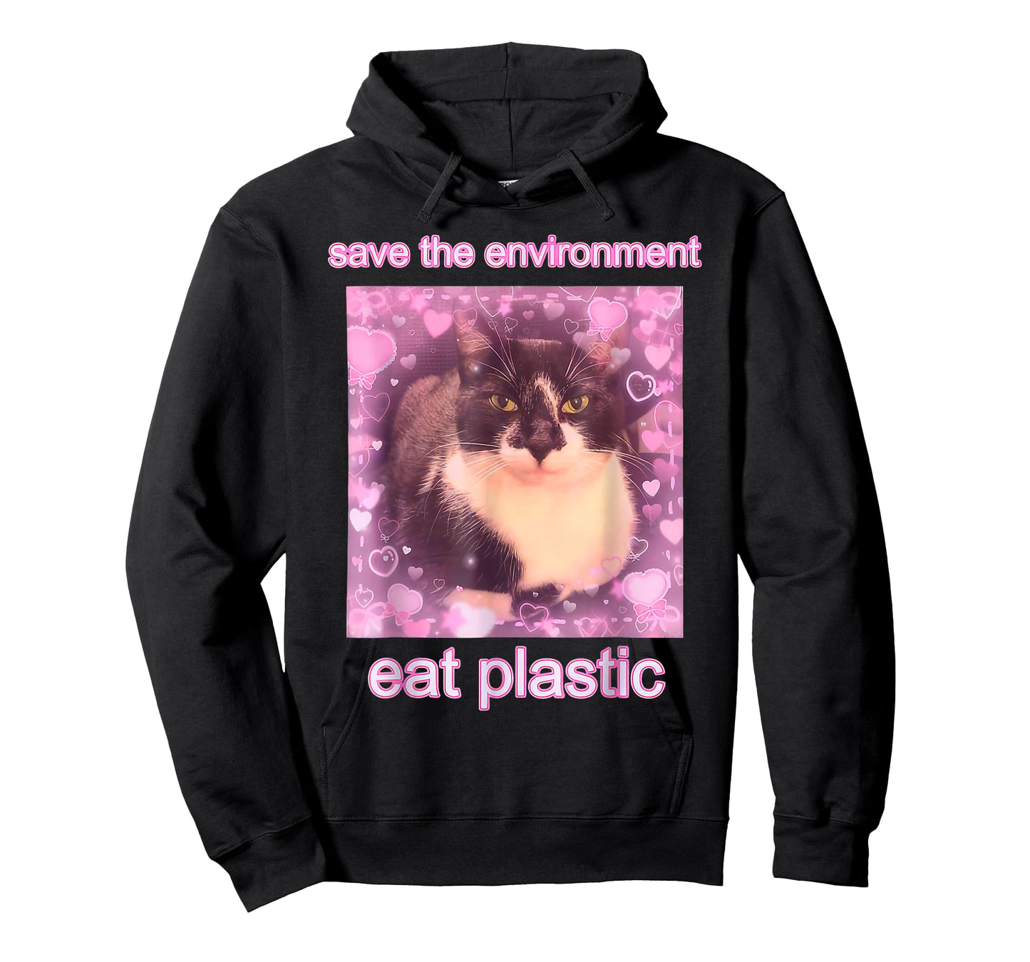 Save The Environment Eat Plastic Funny Cute Cat Meme T-Shirt