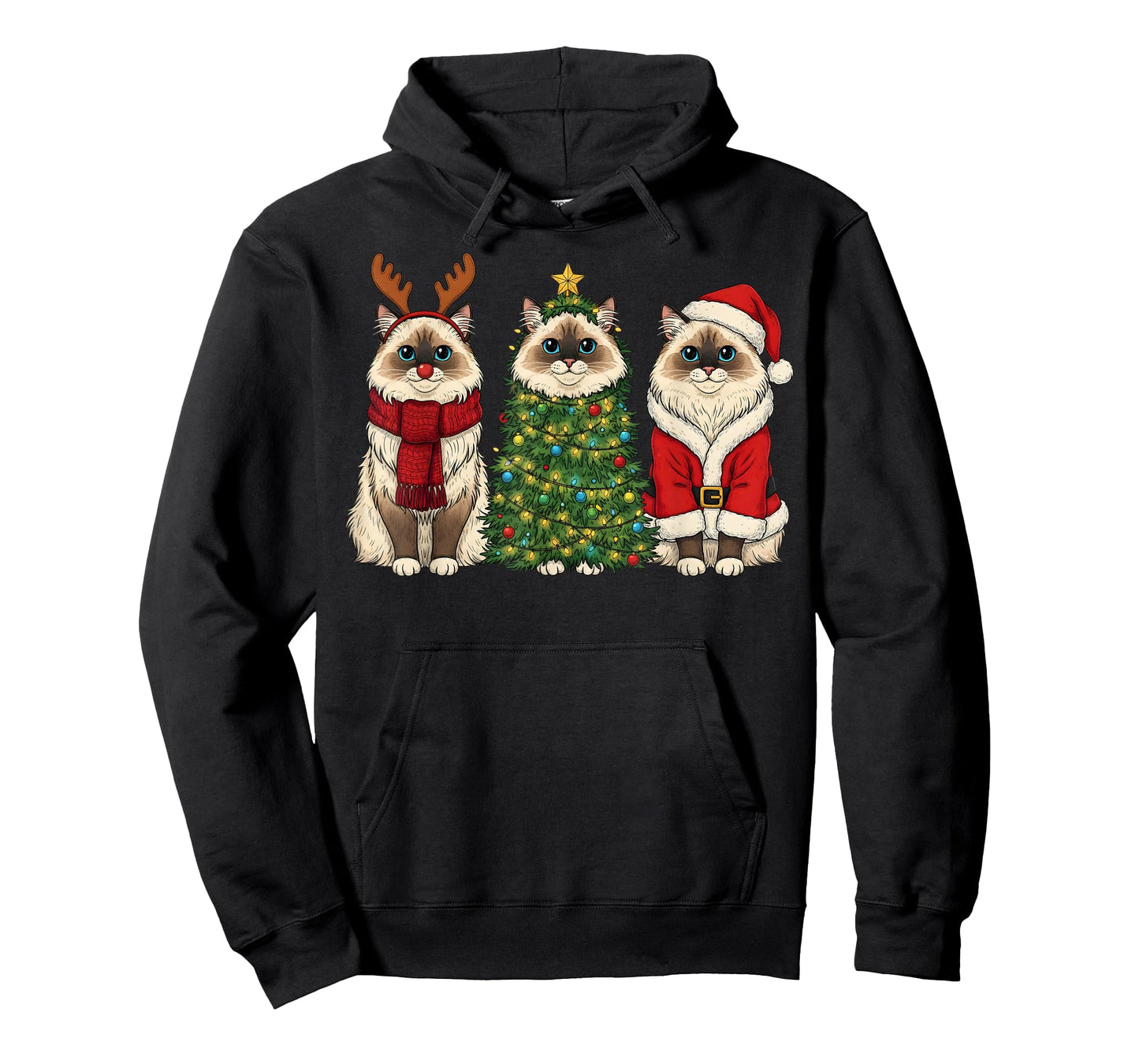 Retro Christmas Ragdoll Cat Santa Reindeer T-Shirt