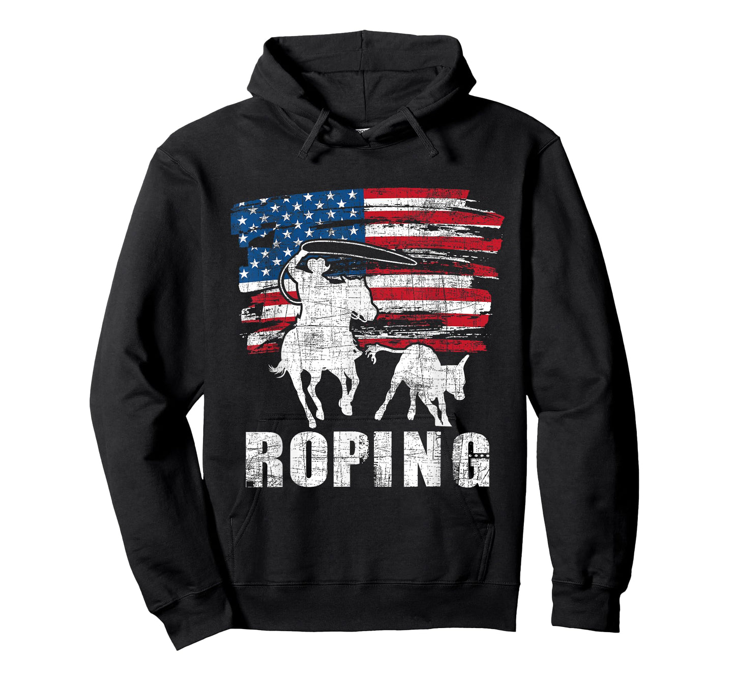 Team Roping - Roper USA American Flag Header Heeler Horse T-Shirt
