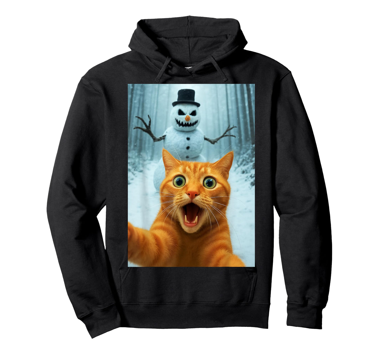 Cat Selfie Scary Snowman Christmas Funny Kitty Humor T-Shirt