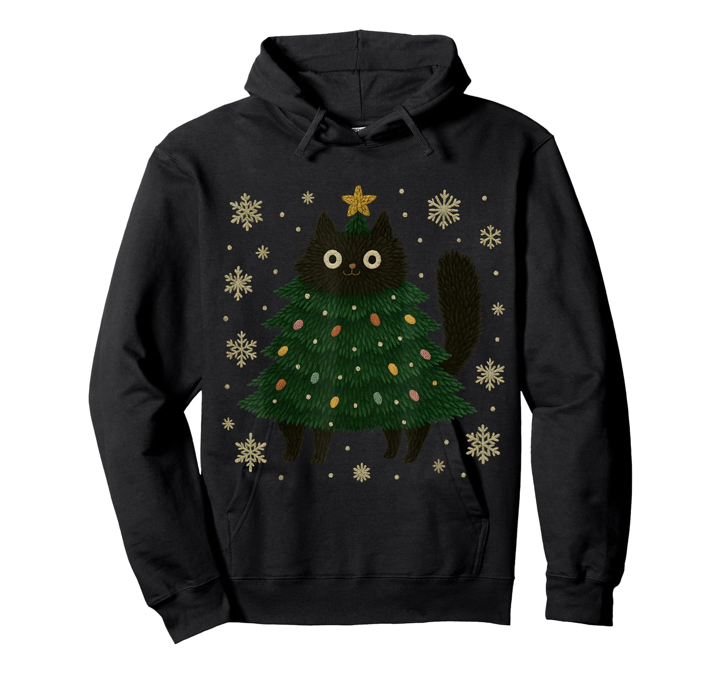Funny Christmas Cat Tree Costume Snowflake Holiday Art T-Shirt